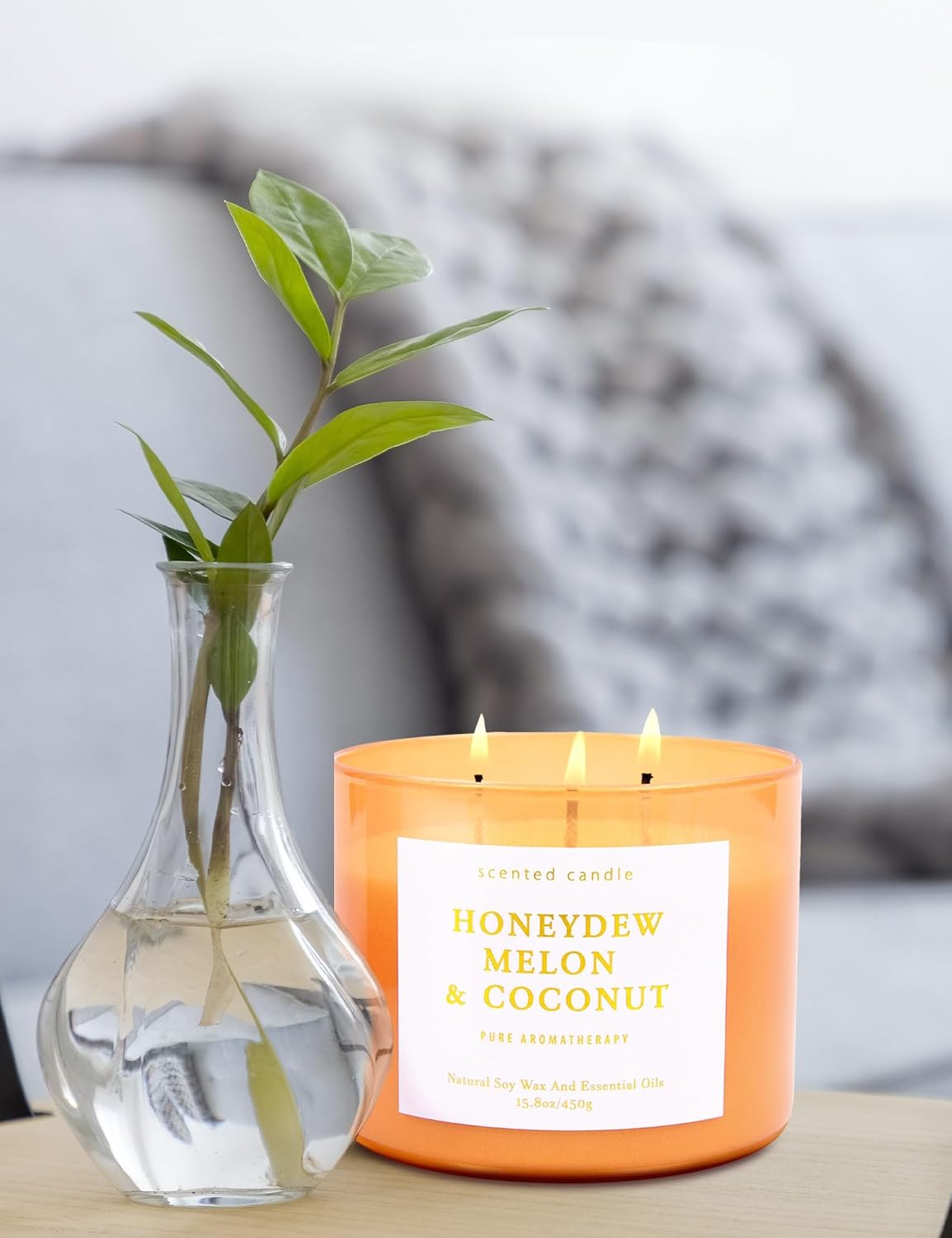 Honeydew Melon Coconut 3-Wick Soy Candle | 15.8 oz Large Scented Candle for Home | Clean Burn Long Lasting | Fresh Melon Coconut Scent | Gift Ready