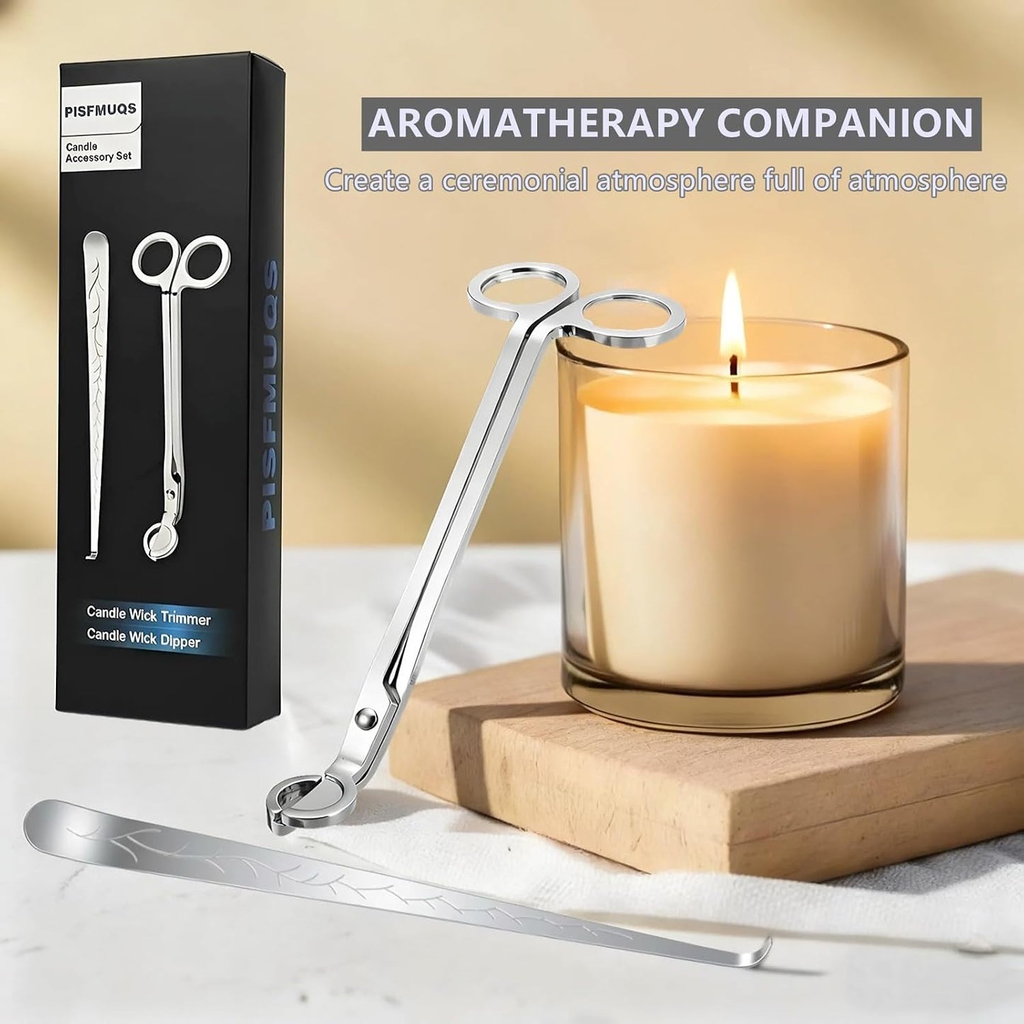 Candle Wick Trimmer Set with Wick Dipper, Copper Nickel Plated Textured Mirror Finish, Aesthetic Candle Accessory for Relaxation & Bedtime Rituals