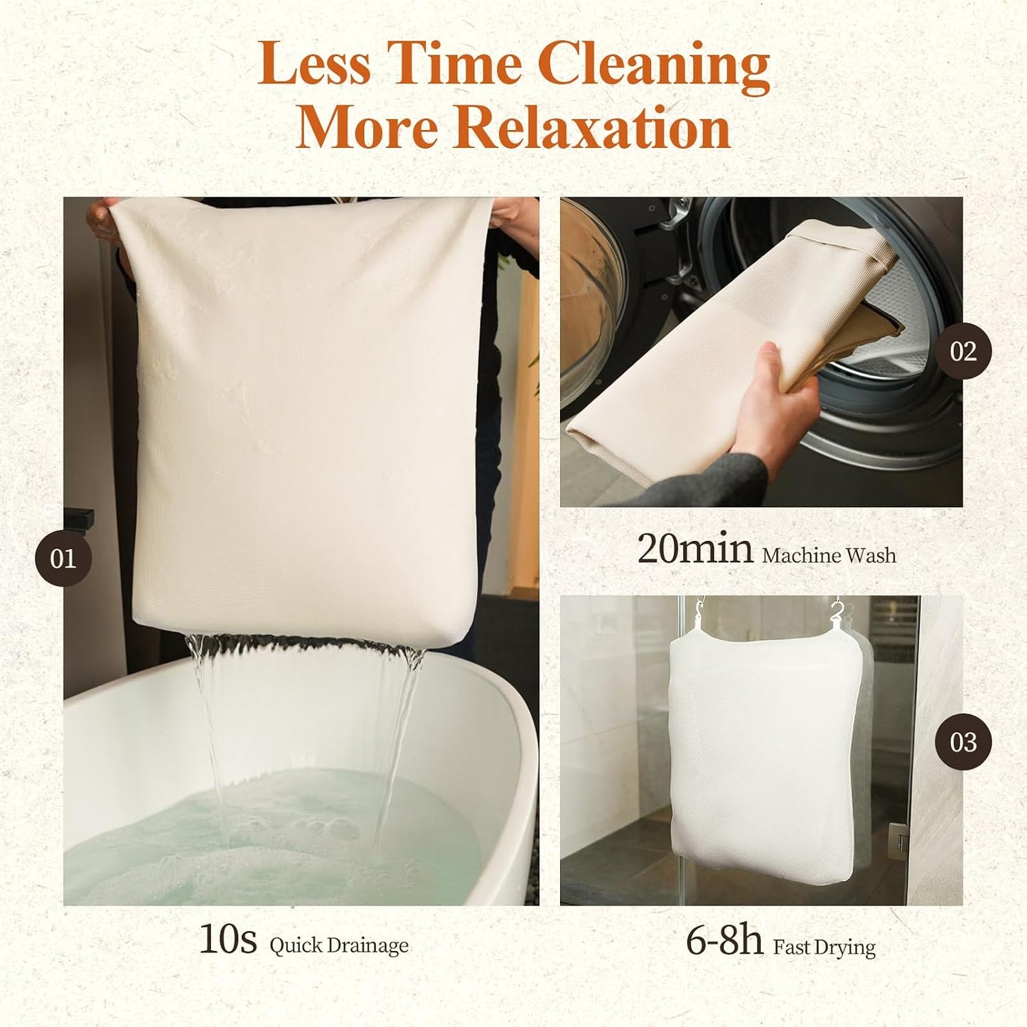 Luxury Bathtub Pillow,Head,Neck & Back Support,Quick-Drying 5D Mesh Core,Gift for Bath Lovers,Adjustable Thickness Fits Any Bathtubs,Easy to Maintain,Beige White