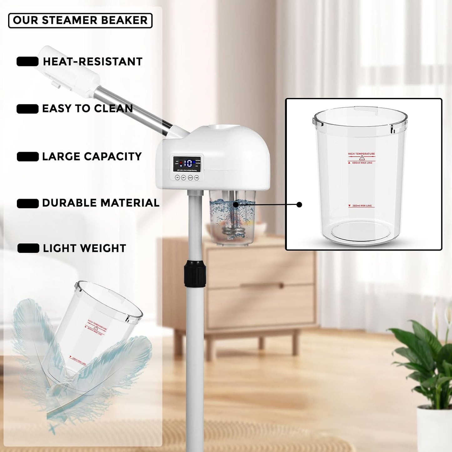 Water Jar for Facial Steamer Professional, Large Capacity Plastic Water Cup for Ozone Facial Steamer Professional Replacement 2pcs