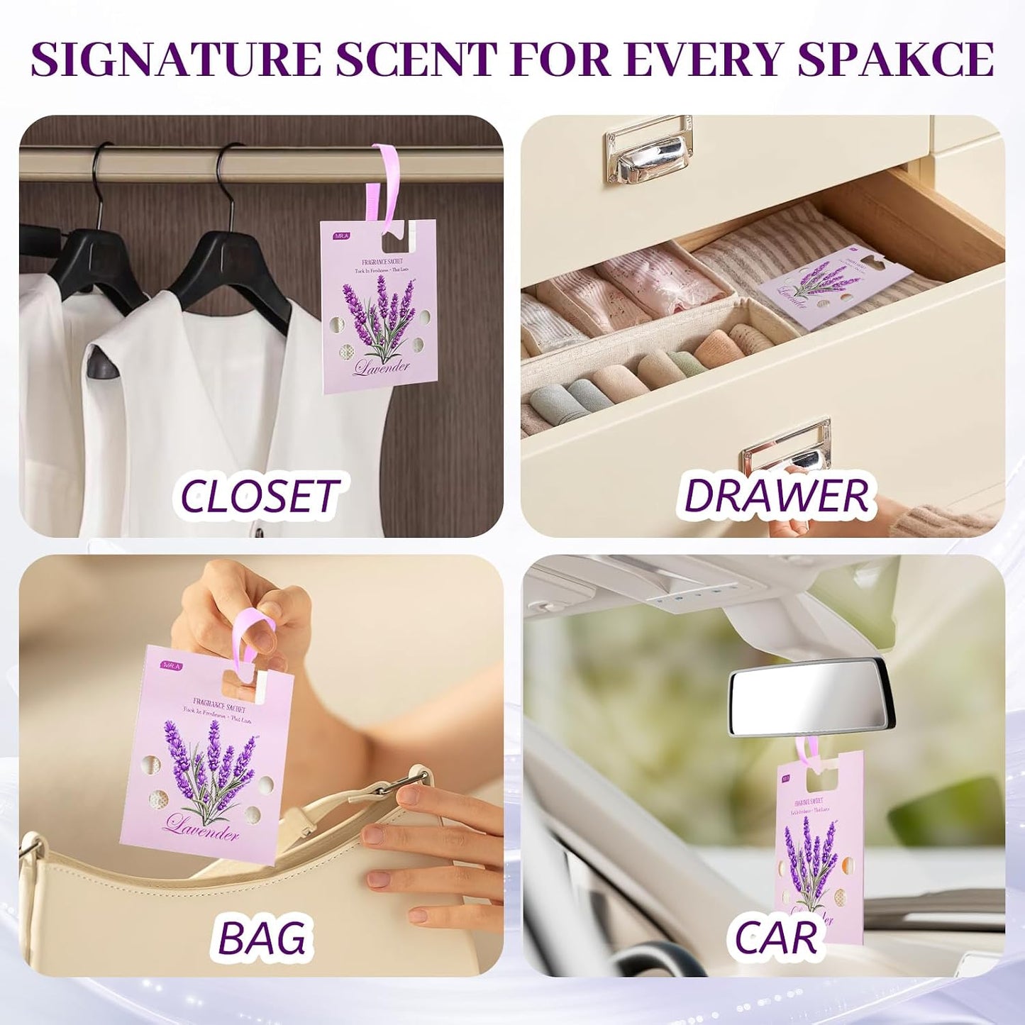 13Packs Lavender Scented Sachets, Fragrance Sachet Bags for Drawers and Closets, Air Fresheners for Car and Home, Closet Deodorizer Scented Drawer Fresheners for Dresser with Hanger Hooks