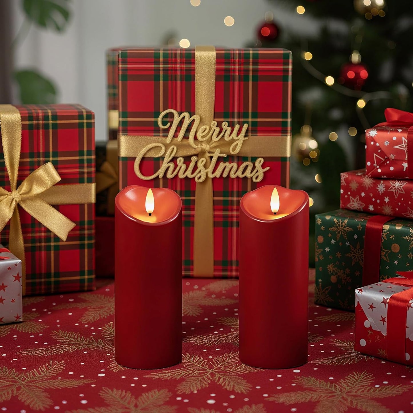Raycare 6"x3" Outdoor Waterproof Flameless Candles with Remote and Timer, Battery Operated LED Electric Fake Pillar Candle for Valentine's Day, Home, Wedding Decor, Red, Set of 2
