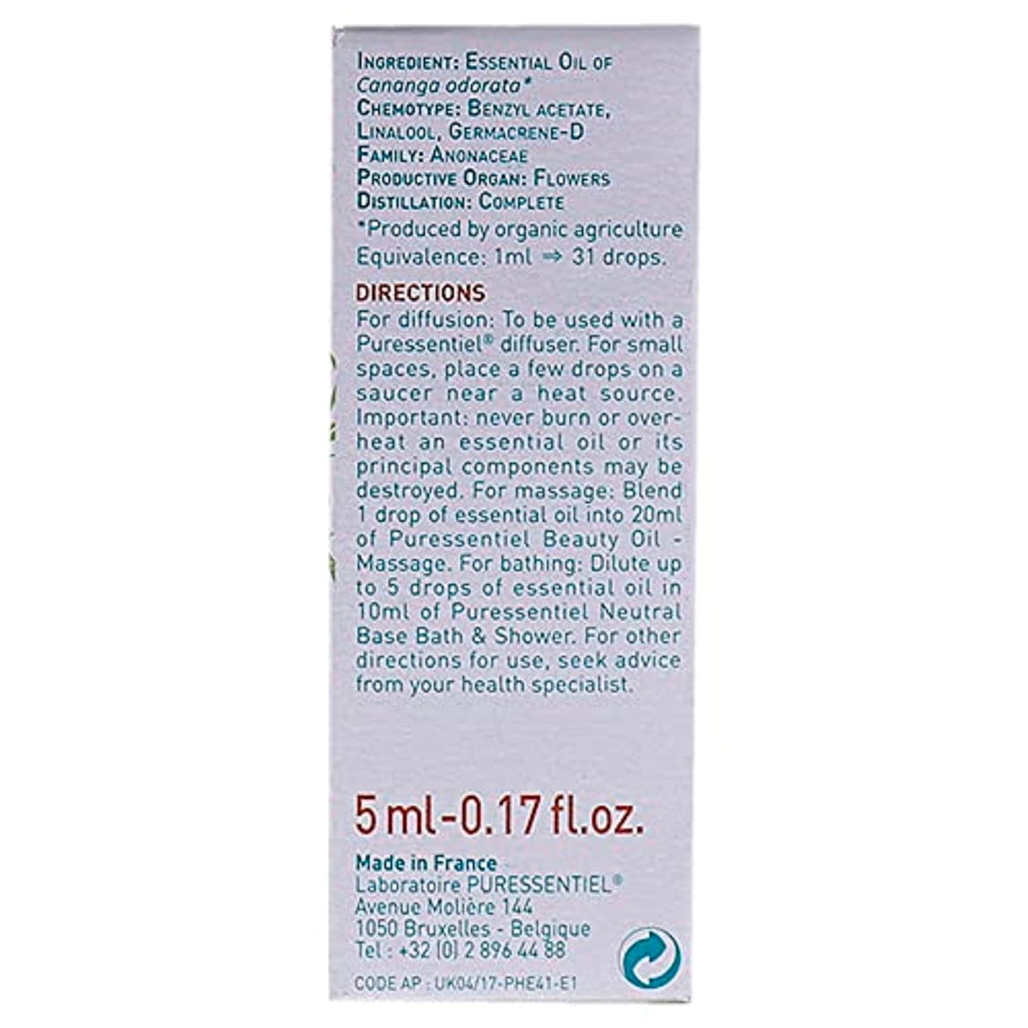 Puressentiel Ylang Ylang Essential Oil, Aromatherapy Stress Calming - 100% Pure, Organic & Natural - Therapeutic Grade, Premium & Certified Quality - Made in France – 0.17 fl oz
