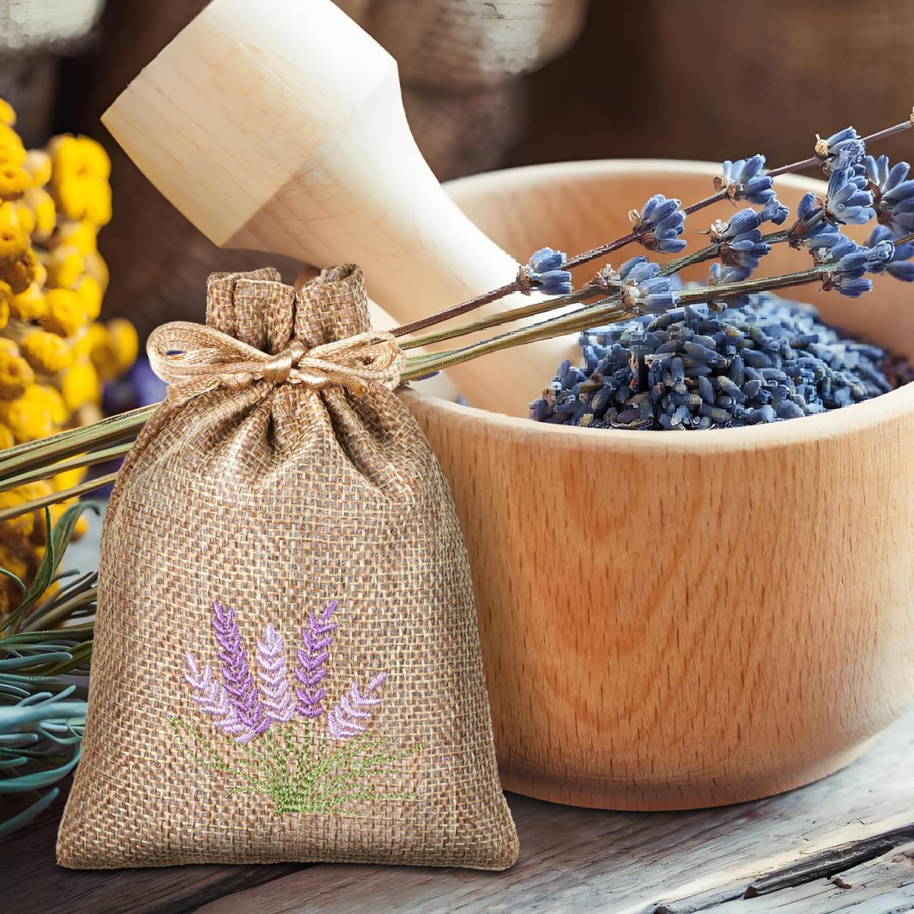 iplusmile 10 Pcs Empty Lavender Sachet Bags with Drawstring, 4x5.5 Embroidered Burlap Cloth Pouches for Dried Flowers Potpourri Bath Salts, Small Closet Drawer Fragrance Bag