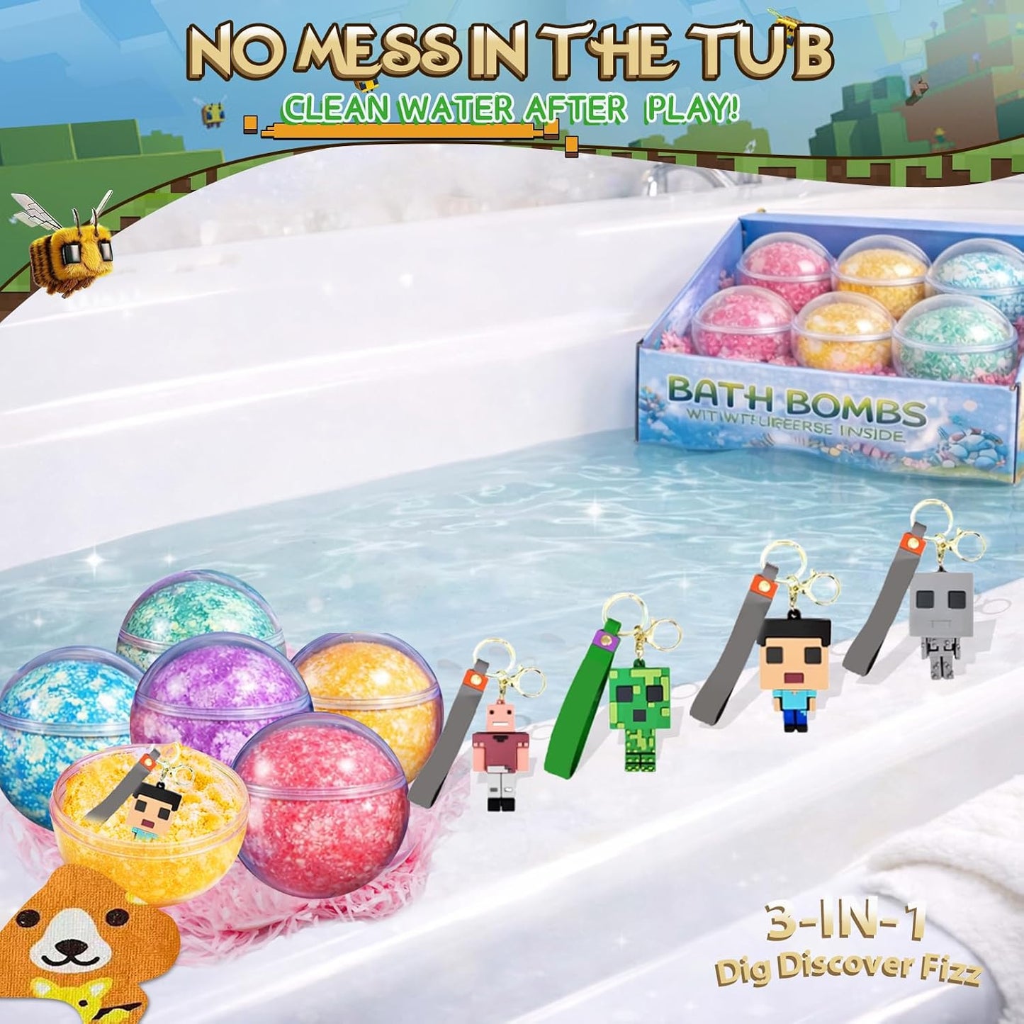 Bath Bombs for Kids: 3 in 1 Build My Own World Dig a Bath Bombs with Toys Inside, Organic Bath Bomb Rich in Natural Essential Oils, Kids Bath Bomb for Dry Skin Moisturize, Summer Party Favors(6 Pcs)