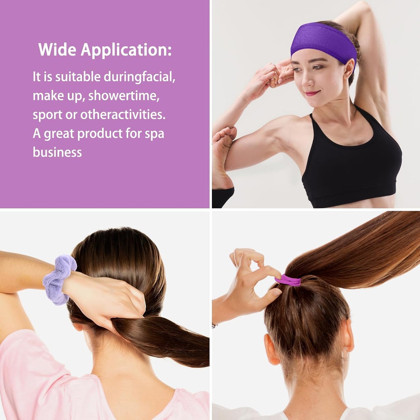 20 Piece Spa Set, Face Wash Headband and Wristband, Bubble Headband, Gifts for Ladies, Women's Headbands (Purple)