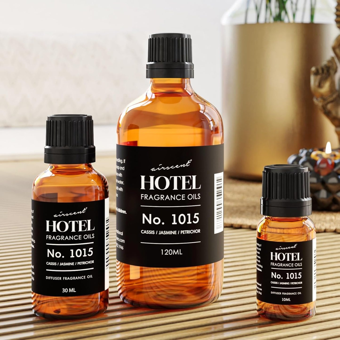 AirScent Hotel Diffuser Oil No. 1015 - Cassis Jasmine Petrichor - Premium Fragrance Oil for Ultrasonic and Waterless Diffusers and Crafting - 10 mL, 0.34 fl oz Glass Dropper Blottle