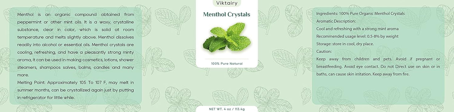 Menthol Crystals 4 oz, 100% Pure Organic Mint Crystals | Great for Making Shower Steamers, Creams and Soaps