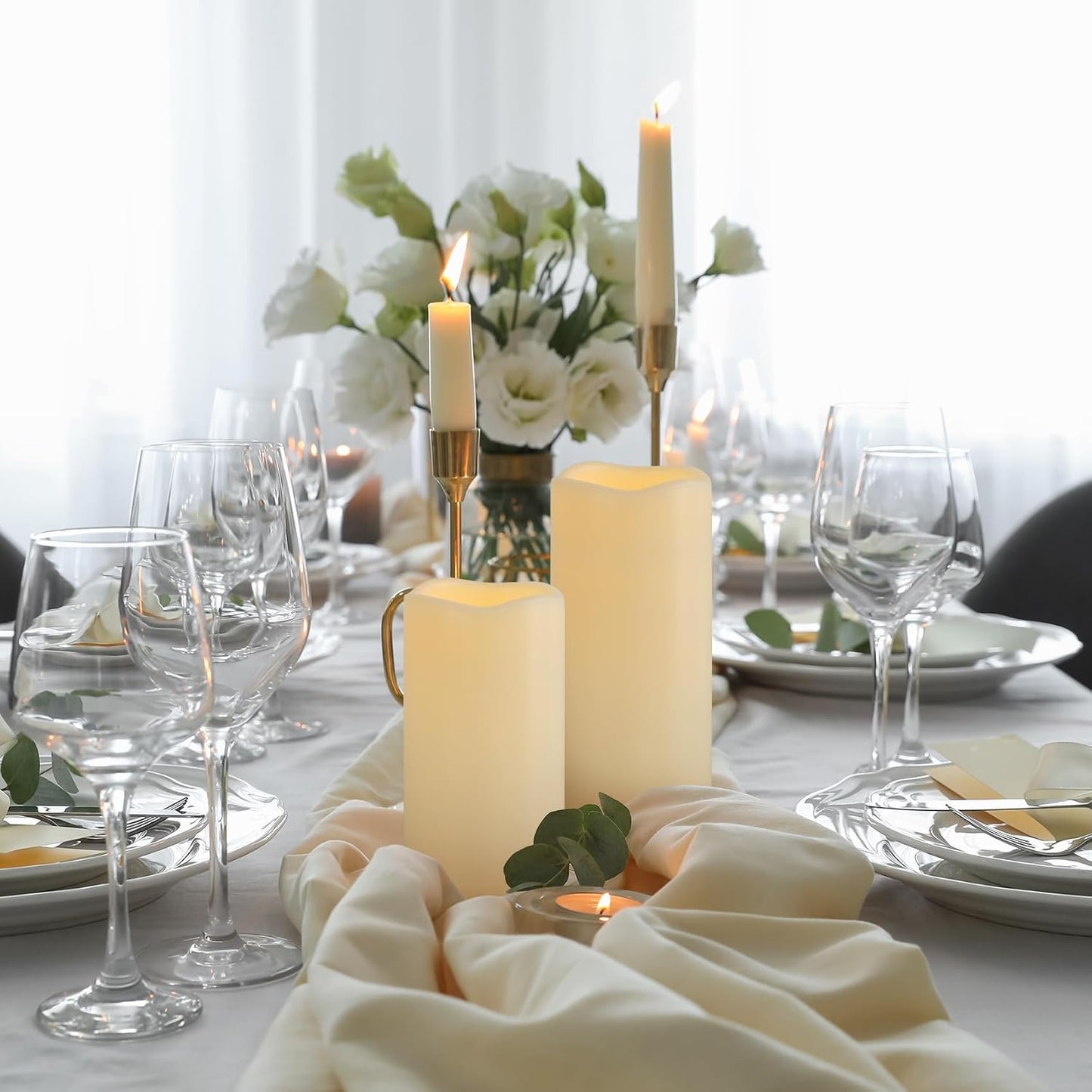 1 Pack 3" x 8" Outdoor Flameless Candles with Remote and Timer, Battery Operated Flickering LED Flameless Pillar Candles for Wedding Home Decoration, Ivory, Plastic
