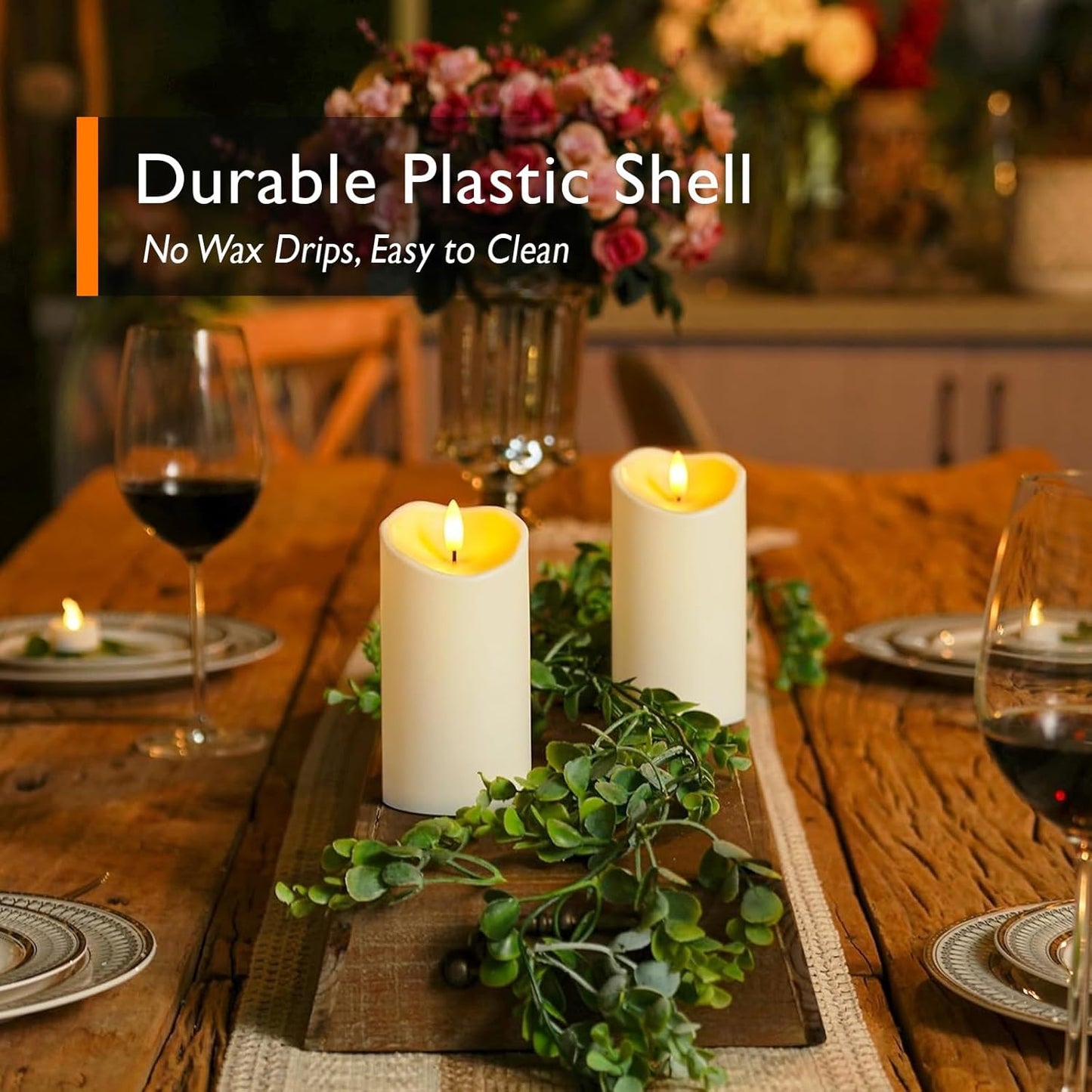 Homemory 6"x3" Outdoor Waterproof Flameless Candles, LED Candles, Battery Operated Candles with Remote and Timers, Electric Fake Plastic Pillar Candles, Ivory White, Set of 2