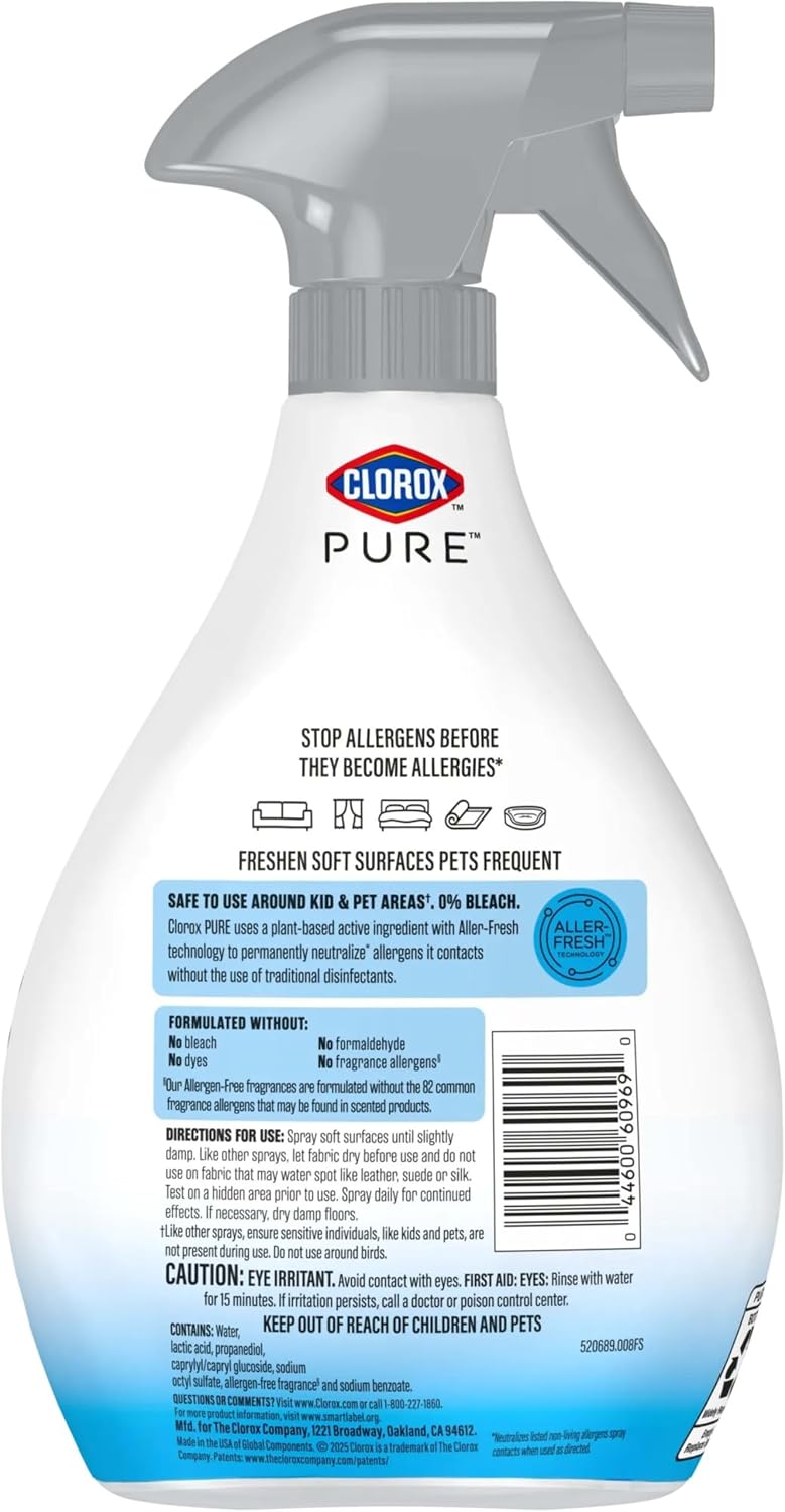 Clorox PURE Allergen Neutralizer Fabric and Carpet Spray, Fights Pet Odors, Fresh Scent, 26 Fl Oz.