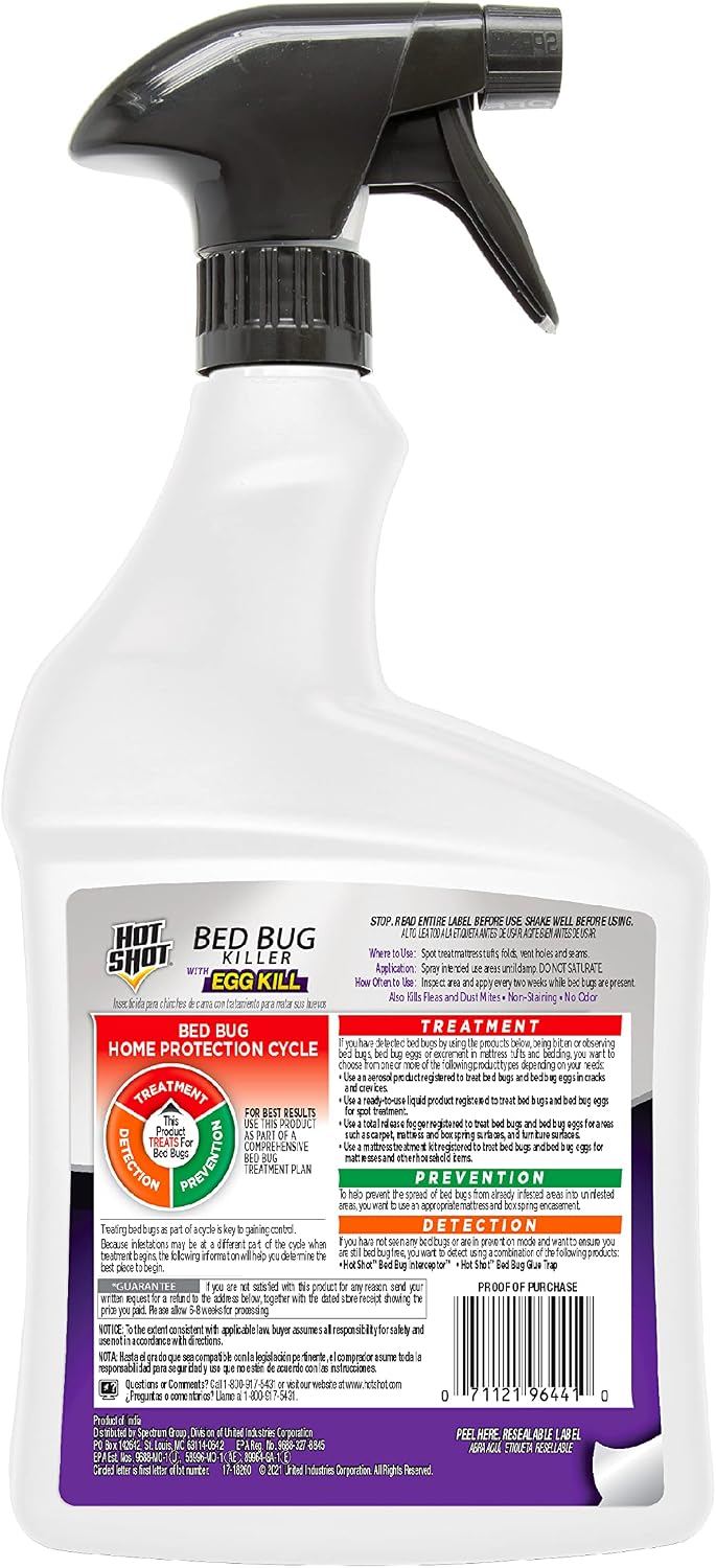 Hot Shot Ready-to-Use Bed Bug Killer Spray, Kills Bed Bugs and Bed Bug Eggs, Kills Fleas and Dust Mites, 32 Ounce