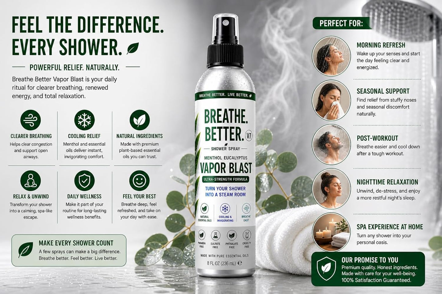 Vapor Blast - Menthol Eucalyptus Shower Steam Spray – Aromatherapy Mist – 4 oz