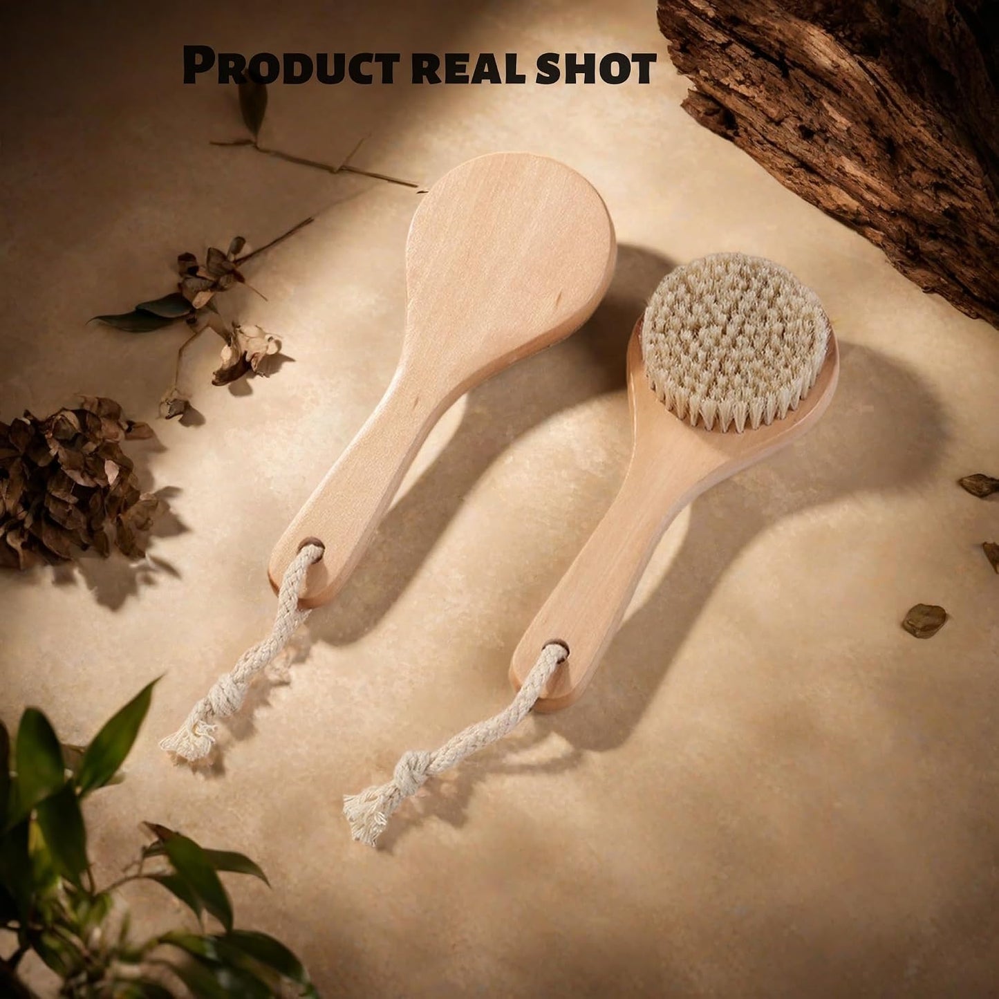 Natural Boar Bristle Body Brush – Lotus Wood Bath Brush for Dry Brushing & Exfoliation – Short Handle Shower Brush to Improve Circulation & Lymphatic Drainage