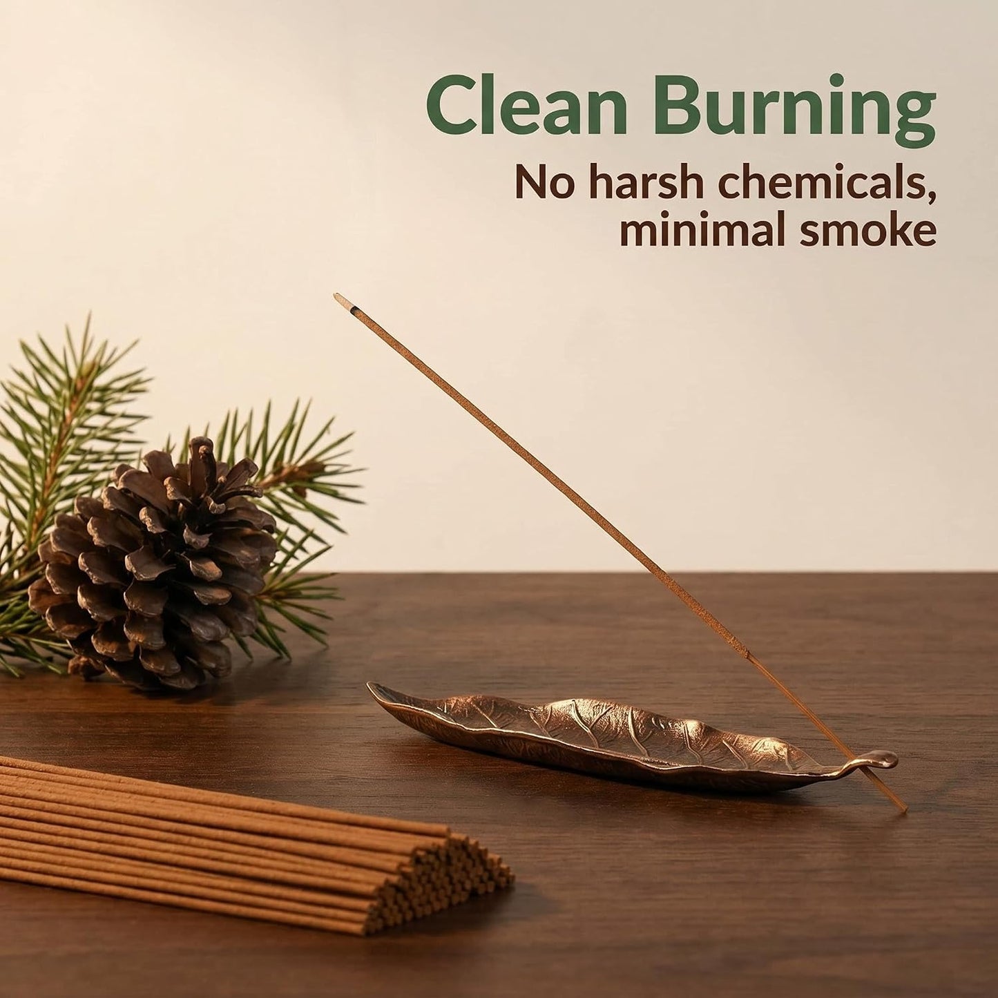 Pine Cone Incense Sticks,Natural Woodsy Aroma for Daily Aromatherapy & Meditation, Crisp Cedarwood & Forest Healing Scent, Calming Zen Relaxation, Handcrafted with Leaf Incense Holder