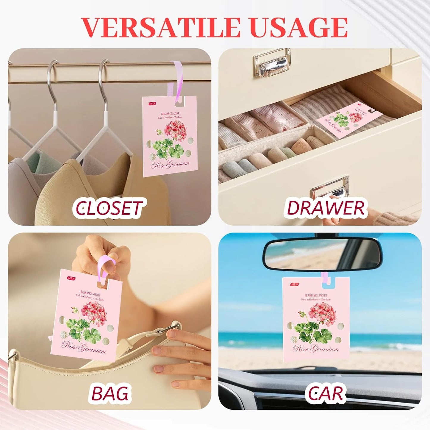 MR.A 13 Packs Geranium Scented Sachets, Fragrance Sachet Bags for Drawers and Closets, Air Fresheners for Car and Home, Closet Deodorizer Scented Drawer Fresheners for Dresser