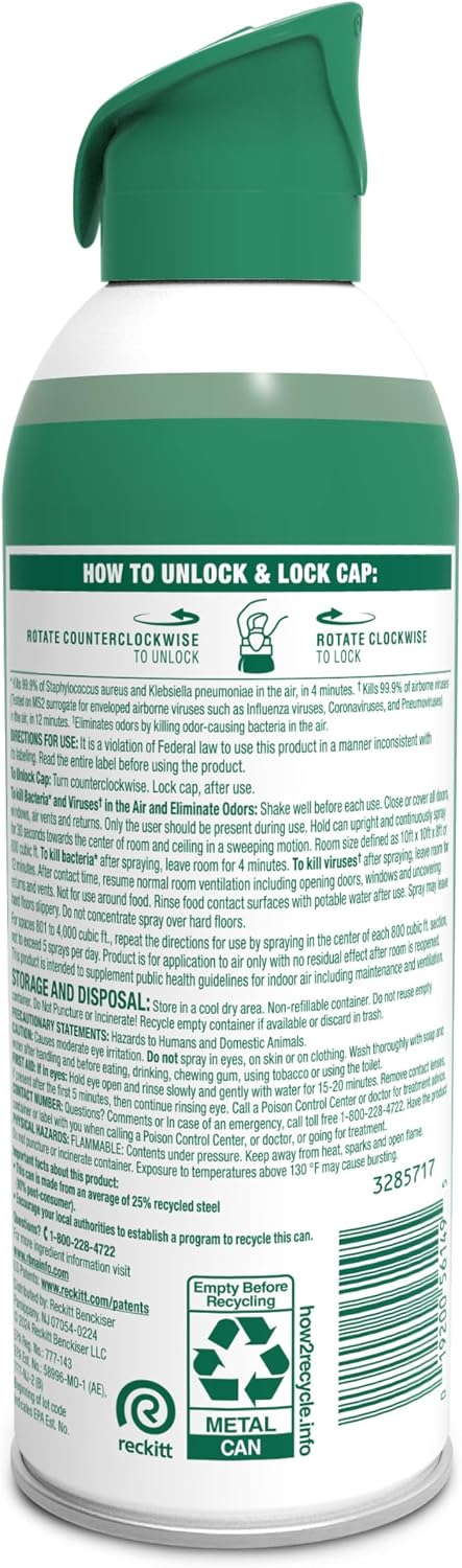 Lysol Air Sanitizer Spray with Bacterial Odor Eliminator for Home & Office, Sanitizing Air Spray, Air Freshener Alternative, Mountain Spring Scent, 10 oz (Pack of 3)