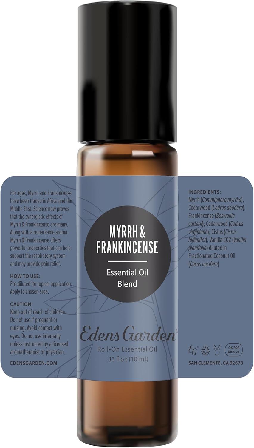 Edens Garden Myrrh & Frankincense Essential Oil Roll-On Blend- 100% Pure Premium Grade, Natural, Therapeutic, Aromatherapy, Kid & Skin Safe, The Best for Body, Gifts Pre-Diluted 10 ml (.33 fl oz)
