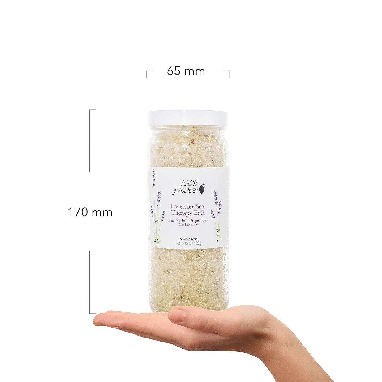 100% PURE Lavender Sea Therapy Bath Soak, Bath Salts for Relaxation, Made with Lavender Essential Oil, Spa Kit for Home, Bath Soak with Essential Oils - 15 Oz