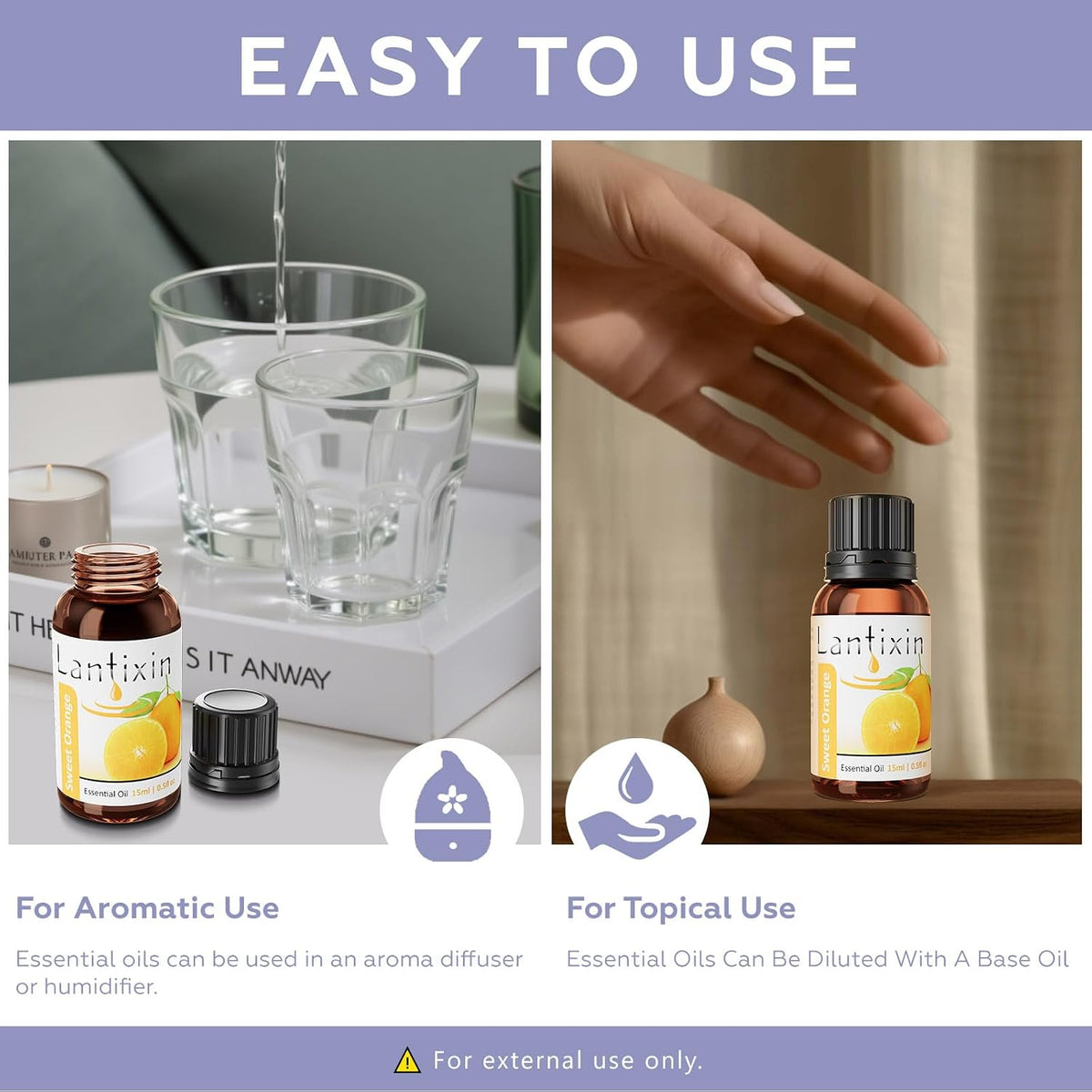 LANTIXIN Sweet Orange Essential Oil Pure Natural Amber Glass Bottle 15ml