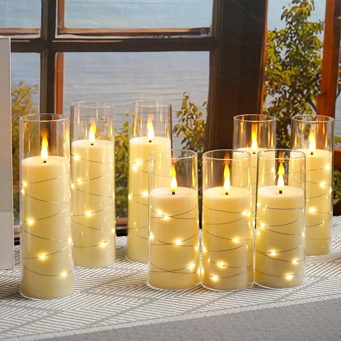 kakoya Flameless LED Candles with Timer 9 Pc Flickering Flameless Candles for Romantic Ambiance and Home Decoration Stable Acrylic Shell,with Embedded Star String,Battery Operated Candles(Ivory)