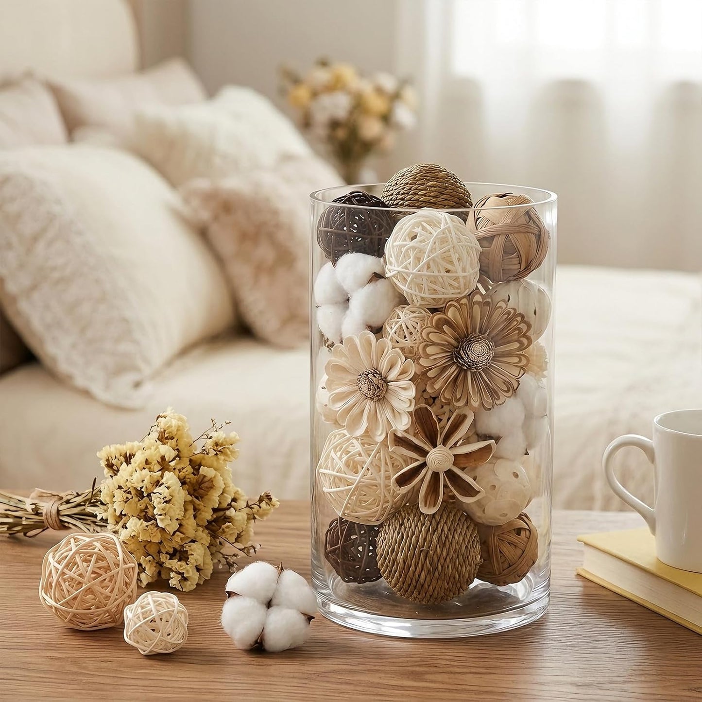18 PCS Decorative Ball Filler Natural Bowl Filler Woven Rattan Balls Bowl Centerpiece Balls for Vase Potpourri Tabletop Wedding Party Home Decorations