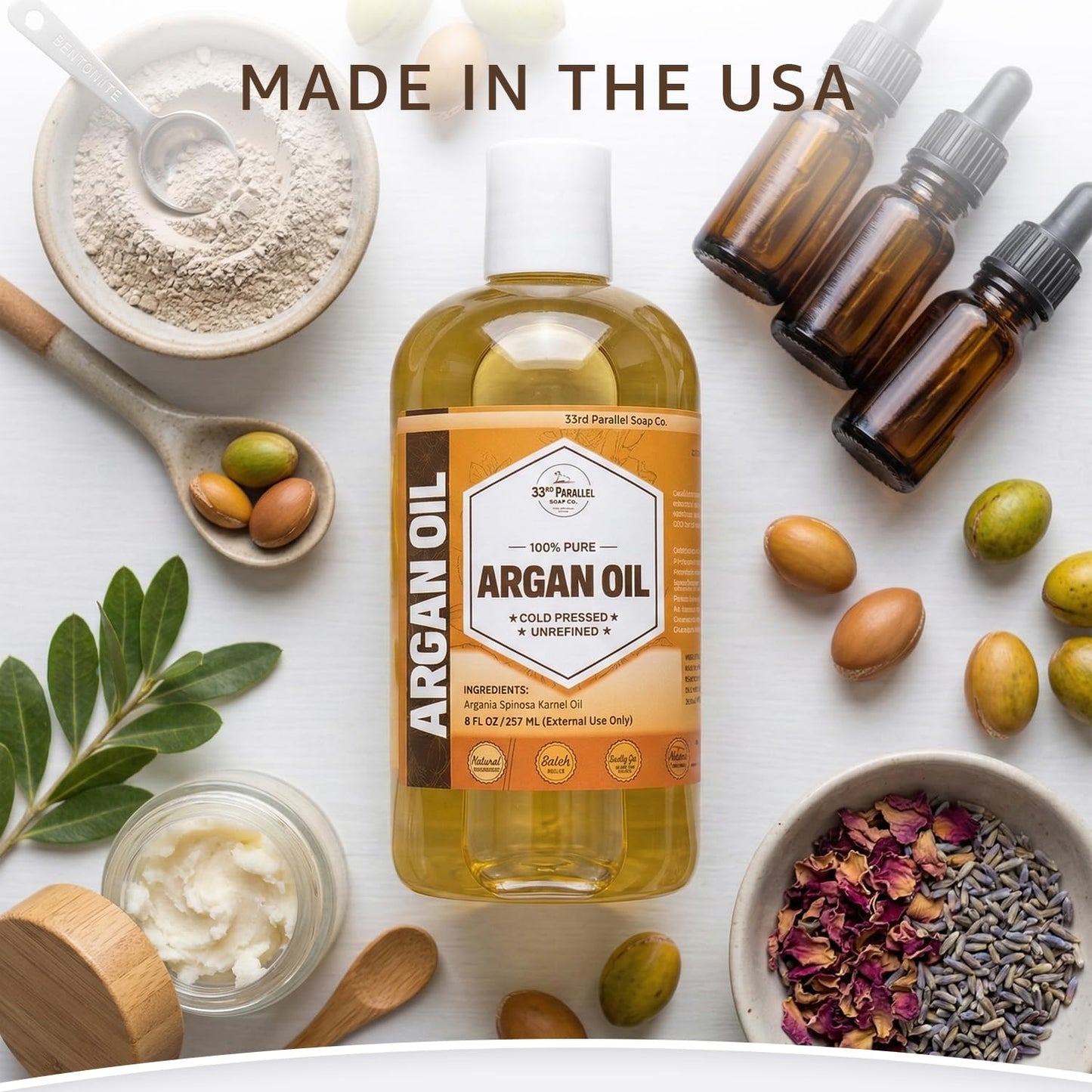 Argan Oil (8oz) – 100% Pure Cold Pressed Carrier Oil for Face, Skin, Hair, Scalp & Nails – Lightweight Natural Moisturizer for DIY Skincare and Beauty Formulations | 8 OUNCES