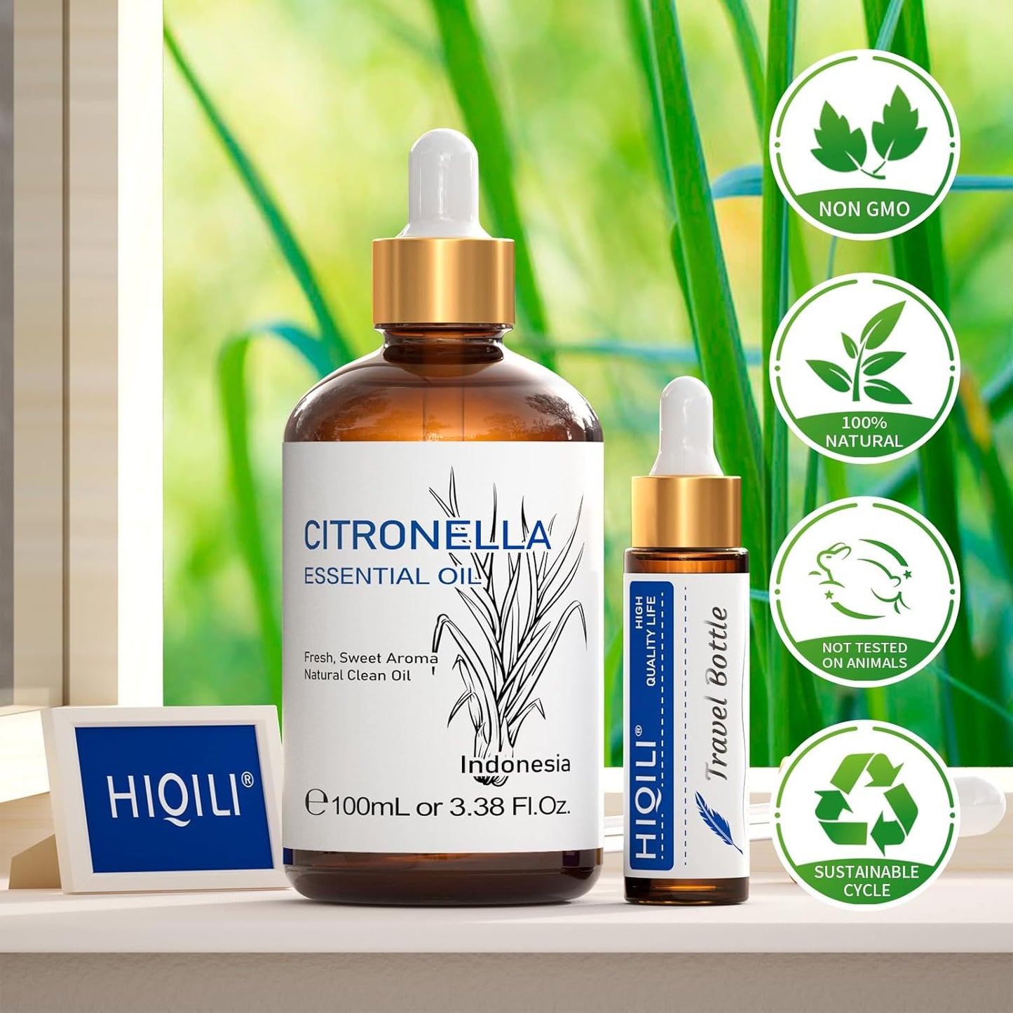 HIQILI 100ML Citronella Oil for Homemade Sprays, Add to Diffuser, 100% Pure and Natural Undiluted 3.38 Fl Oz