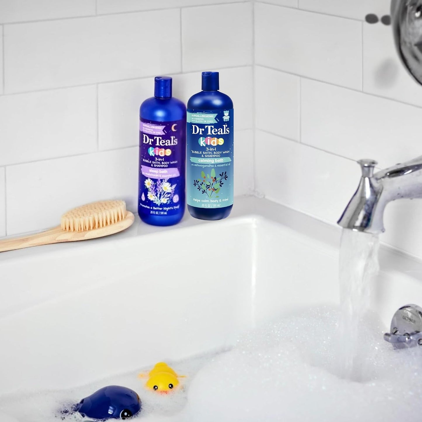 Dr Teal's Kids 3-in-1 Bubble Bath, Body Wash & Shampoo, Sleep Bath with Melatonin and Calming Bath with Ashwagandha, 20 fl oz, 2 Pack