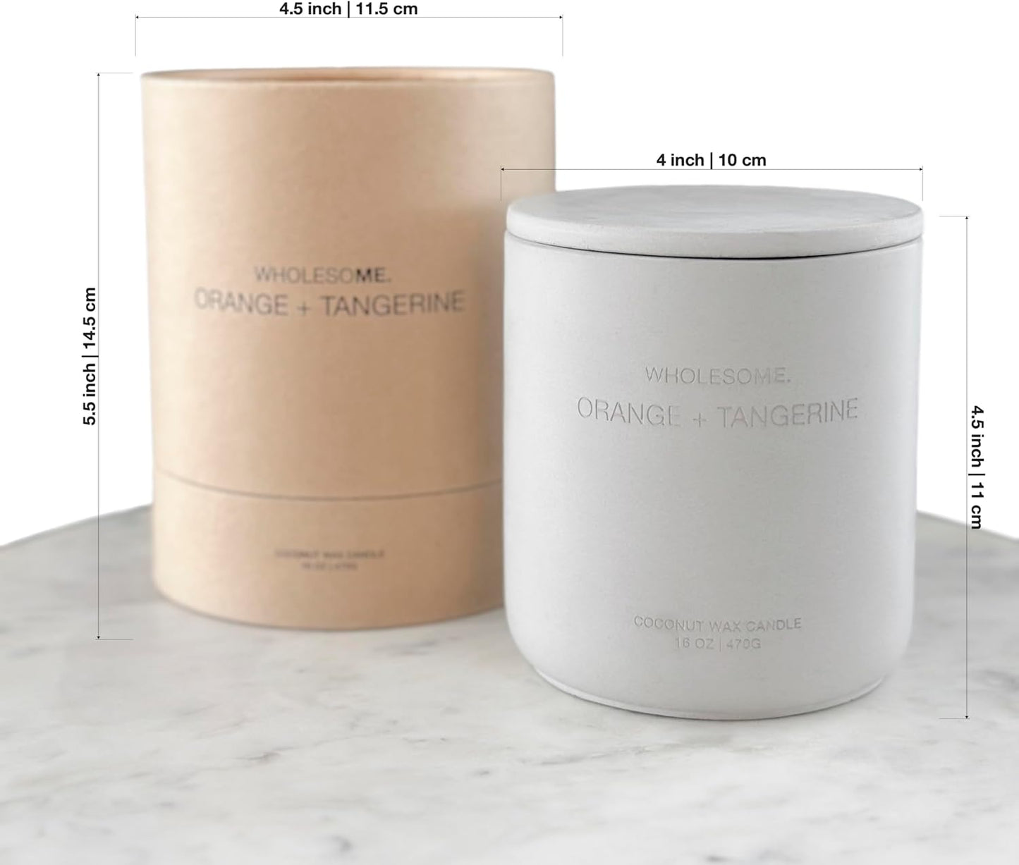 WHOLESOME. Orange Tangerine Scented Non-Toxic Candles for Home, 2 Wicks Natural Coconut Wax Candle Eco-Friendly, Luxury Aromatherapy Candles Stress Relief, 16 oz Large Concrete Jar, 90 Hours Burn