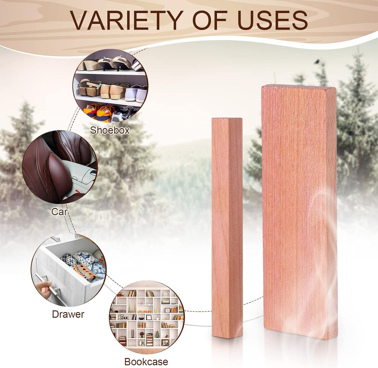 100 Pcs Cedar Blocks for Clothes Storage Natural Fragrance Wood Planks Cedar Chips with Balls/Sticks for Closet Storage Kitchen Wall and Drawer Accessories (Blocks and Sticks)