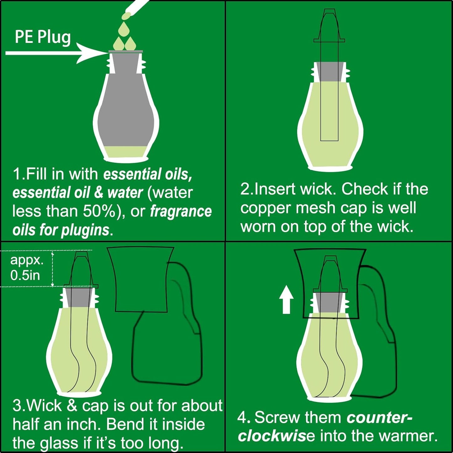 Blank Plug in Air Freshener Polarized Wall Plug Oil Diffuser for DIY Characteristic Home Scent from Natural Essential Oil, EO+Water, Fragrance Refill (4-Set White)