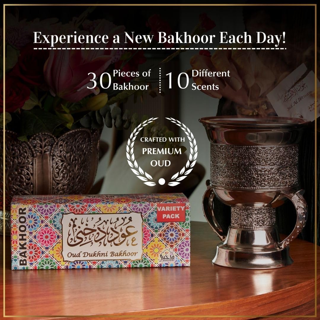 Oud Bakhoor Variety Box by Dukhni | Assorted Box | 30 Pieces Bakhor | Refill Kit | Arabic Bakhoor Incense | Islamic Gifts, Eid & Ramadan Gifts for Men and Women | Luxurious, Long Lasting