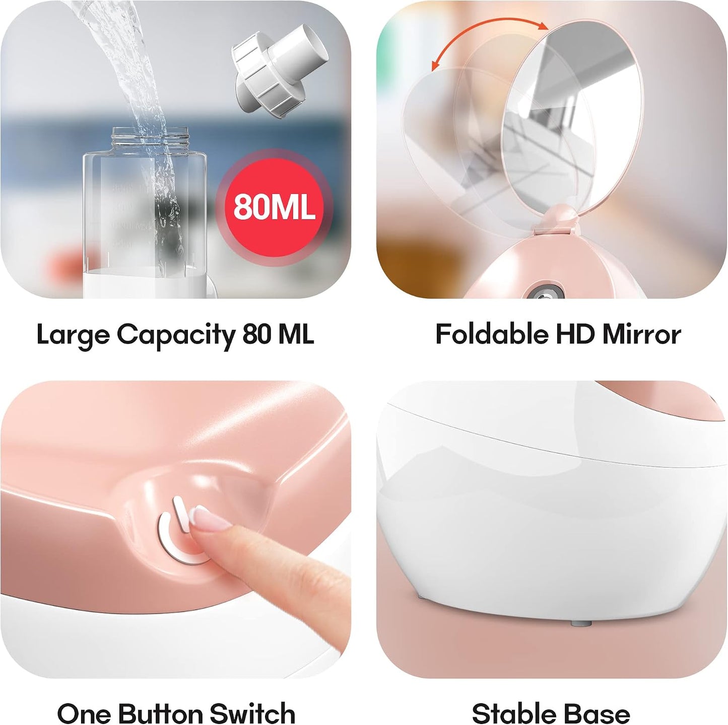 Facial Steamer- Professional Nano Ionic Facial Steamer- with HD Makeup Mirror - Oznoe Steamer - High Capacity - Suitable for Home with Mini Size