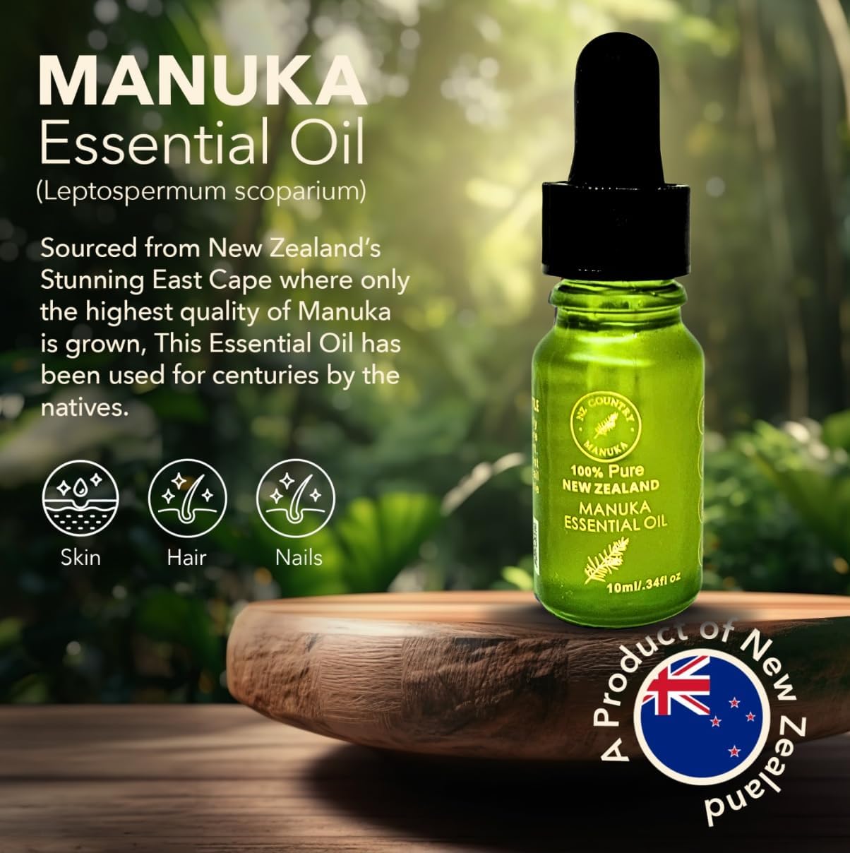 100% Pure New Zealand Manuka Oil | Organic Essential Oil | 35x Stronger Than Tea Tree | Natural Skin Care | Toenail Treatment | Diffuser | Aromatherapy | Nails | Hair | Skin | Lips