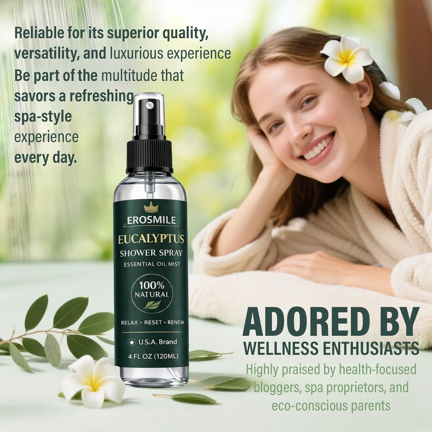 Eucalyptus Shower Spray, Pure Eucalyptus Oil Shower Mist - Sauna and Spa Steam Room Spray, At Home Spa Experience - 6.76 oz