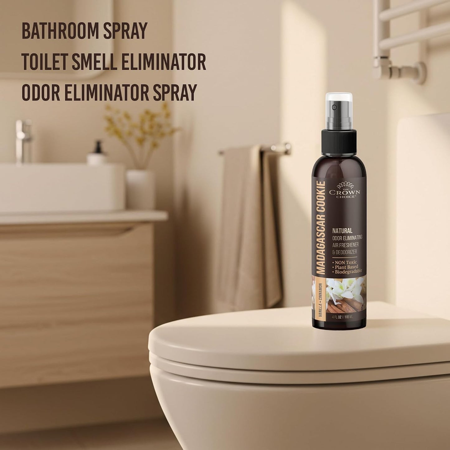 Non-Toxic Odor Eliminator, Natural Vanilla & Cinnamon Air Freshener Spray for Home, Room, Closet & Couch Deodorizer, Long Lasting Bathroom & Toilet Freshener, Safe for Kids & Pets, 2PK - 4 Oz each