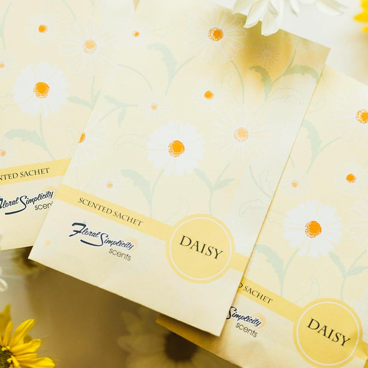 Daisy Scented Sachets Pack of 6, Spring and Summer - Long-Lasting Scented Bags, Home Fragrance, Air Freshener & Deodorizer for Closet, Room, Drawer, or Cars, Made in USA