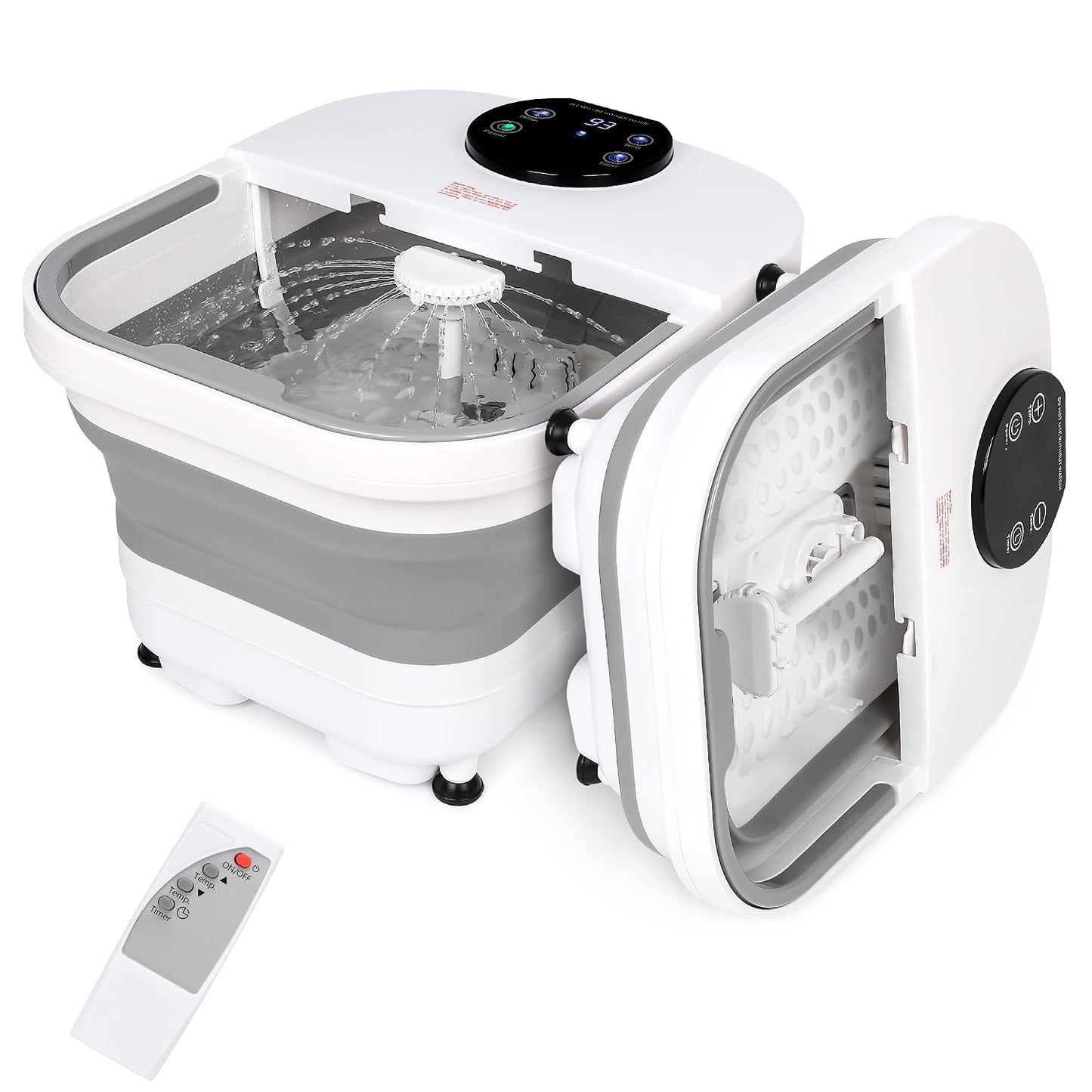 H&B Luxuries Collapsible Foot Spa Massager with Heat and Shower, Feet Bath for Stress Relief, Foot Soaking Tub with LED Display & Remote Control, Electric Feet Massager, Gray