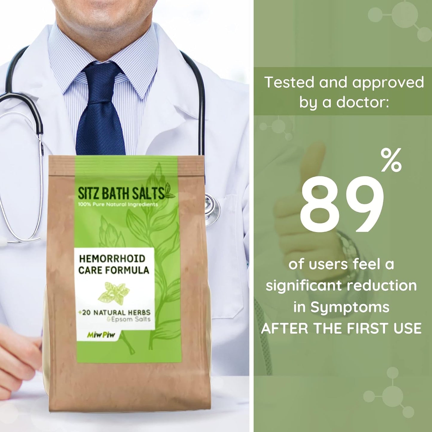 Sitz Bath Salts for Hemorrhoids 15.6 Oz- Soothing Relieving Bleeding Shrinking Internal External Treatment +20 Natural Herbs, Epsom Salt - Suppositories Remedy Postpartum Fissure