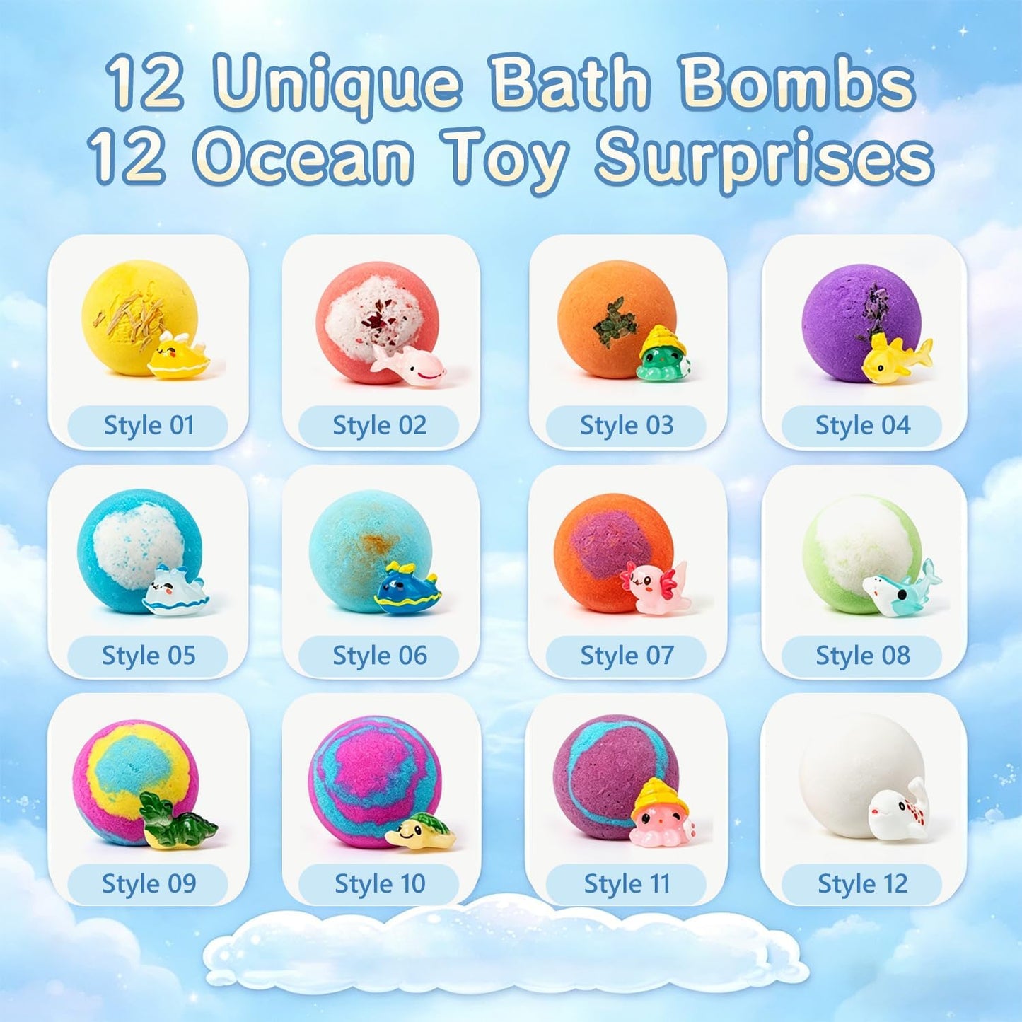 2026 New Upgraded Bath Bombs with Surprise Inside,12pcs Bath Bombs for Kids with Toy Inside,Best Birthday,Party,Surprise Rainbow Ocean Fizzy Bath Bomb Gift Set for Girls and Boys(Sea Animal)