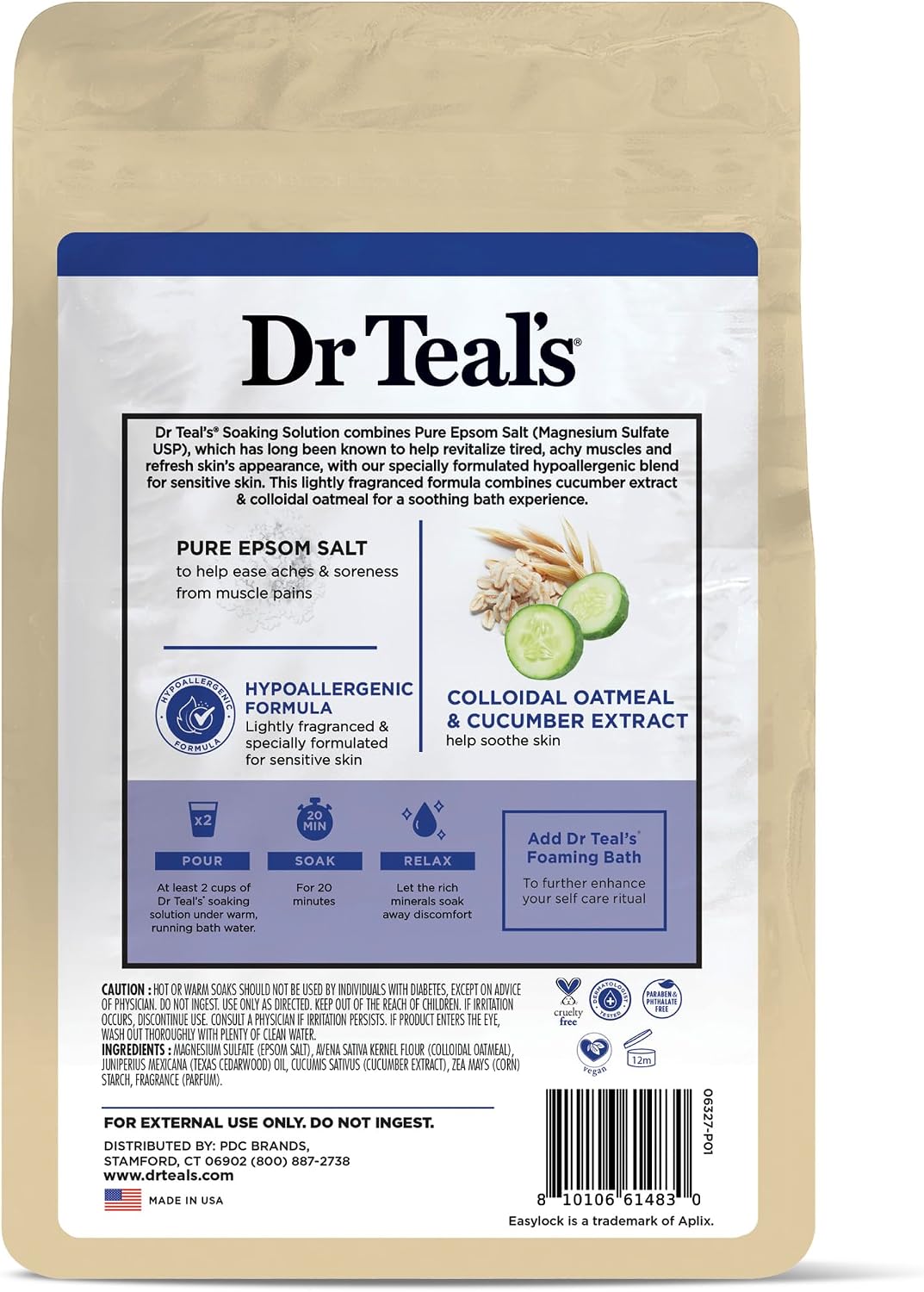 Dr Teal's Epsom Salt Magnesium Soak, Sensitive Skin with Colloidal Oatmeal & Cucumber Extract, 3 lbs (Pack of 2)