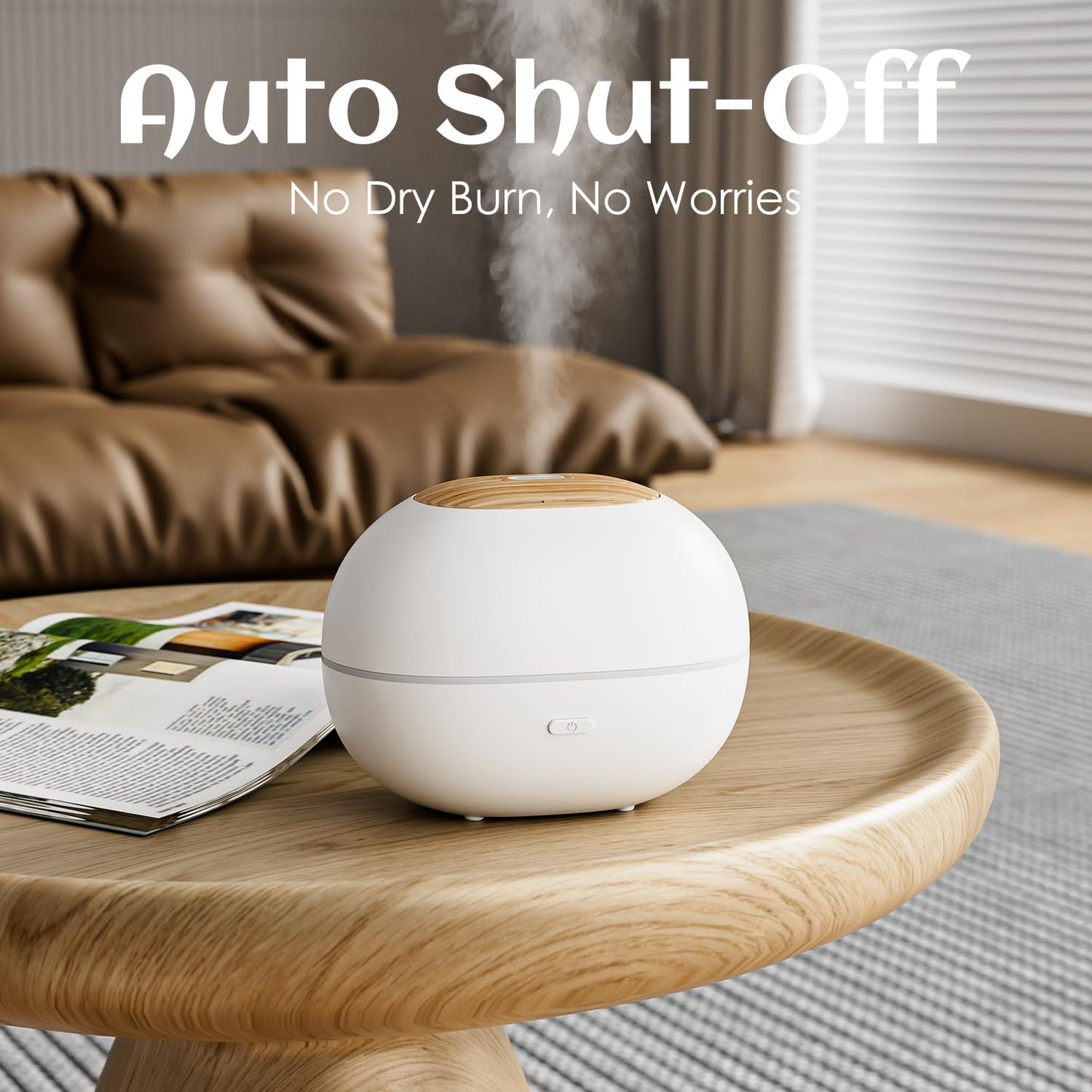 Soulorigin 100ml Mini Essential Oil Diffuser, Portable Aromatherapy Diffuser with Warm Light, One-Button Control, Auto Shut-Off, Quiet Ultrasonic Mist for Home, Travel, Yoga, Meditation (White)