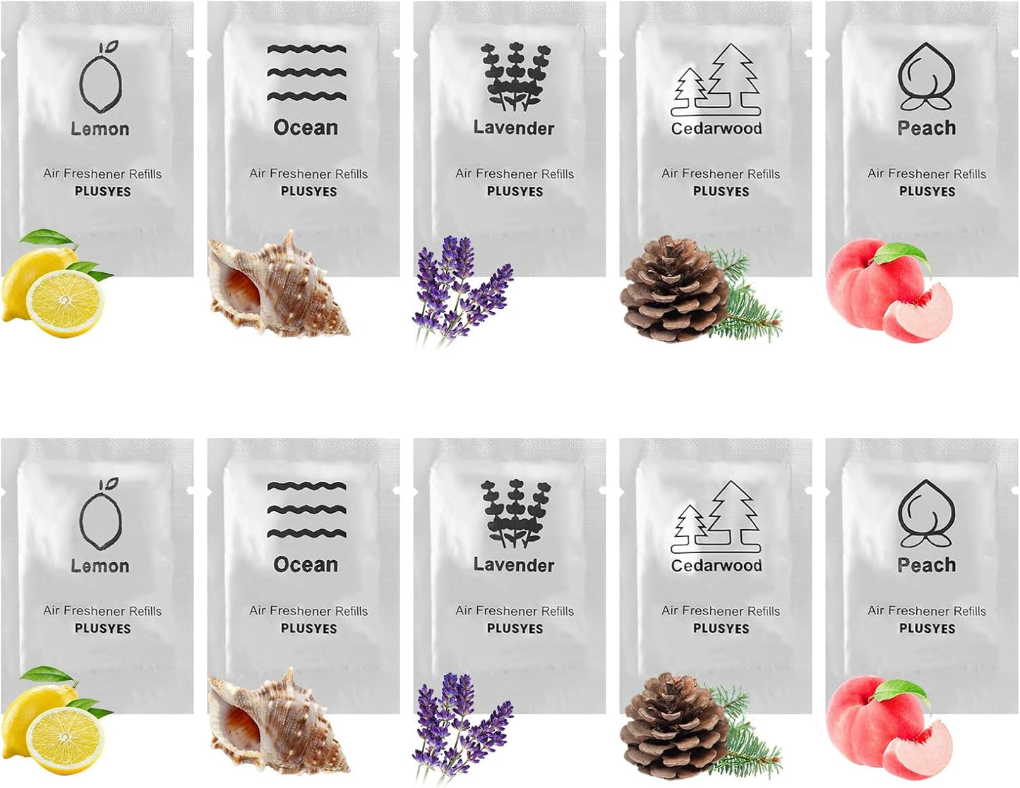 10 Pack Car Air Vent Clip Freshener Refills Solid Fragrance - 5 Scents Replacement Pads Car Fresheners Long Lasting - Variety Scent Refill - Cedarwood, Lemon, Ocean, Peach, Lavender