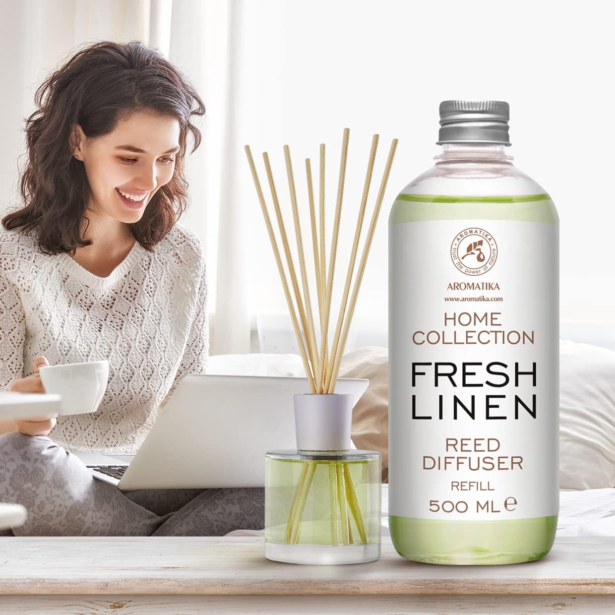 Refill Reed Diffuser Fresh Linen - Set 2 х 17 Fl Oz - Aroma Refill for Reed Diffuser - Long Lasting Home Fragrance - Air Freshener - Fresh Scent - Aromatherapy - Home Decor - Air Diffuser