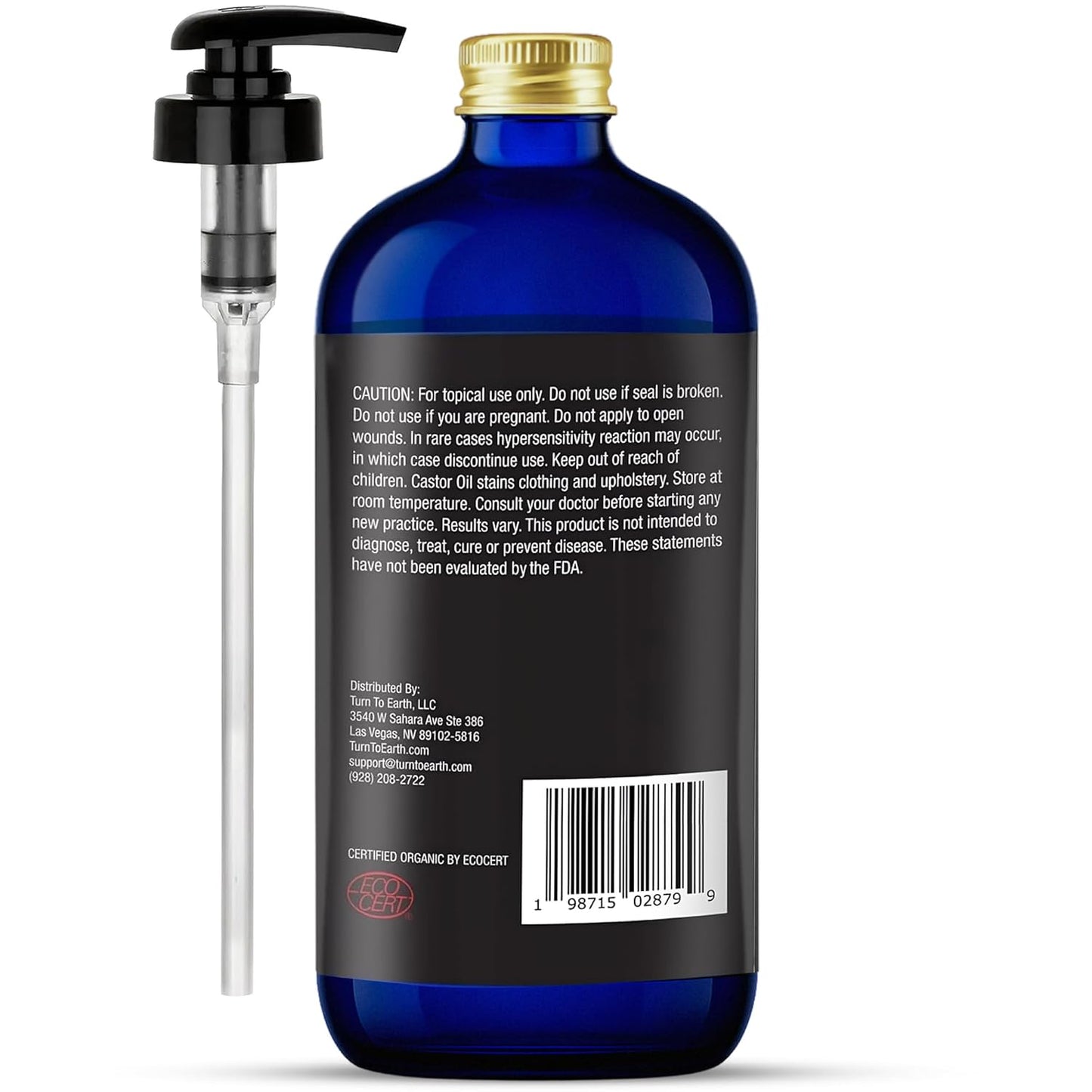 Organic Castor Oil, Cold Pressed, Glass Bottle, USDA Certified Premium Organic, Unrefined, Hexane Free, for Hair Growth, Radiant Skin, Eyebrows, Lashes and Fuller Hair, 16.9 oz w/ Pump (Made in USA)