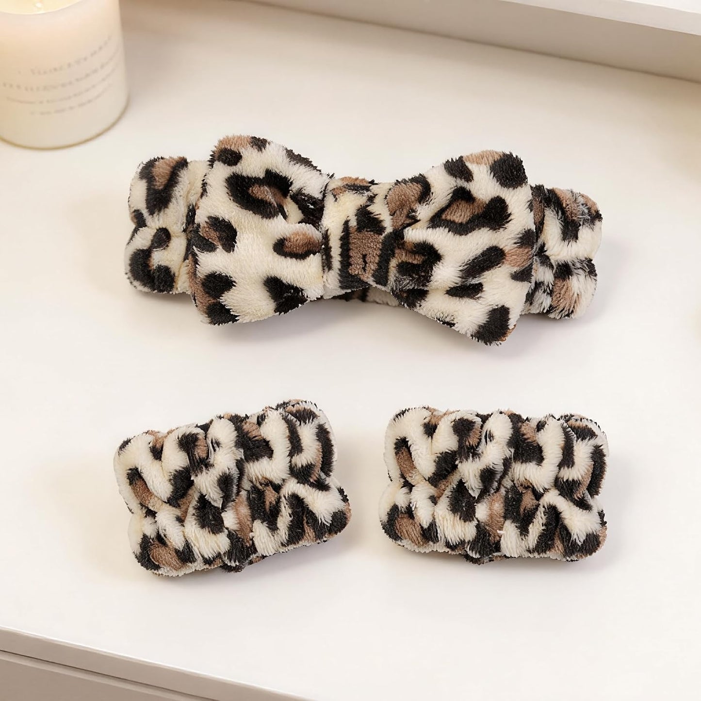Ayesha Spa Headband and Wristband Set for Skincare Washing Face,6pcs Cheetah print Makeup Headband Wrist Cuffs for Preppy Skincare Teen Girl Women