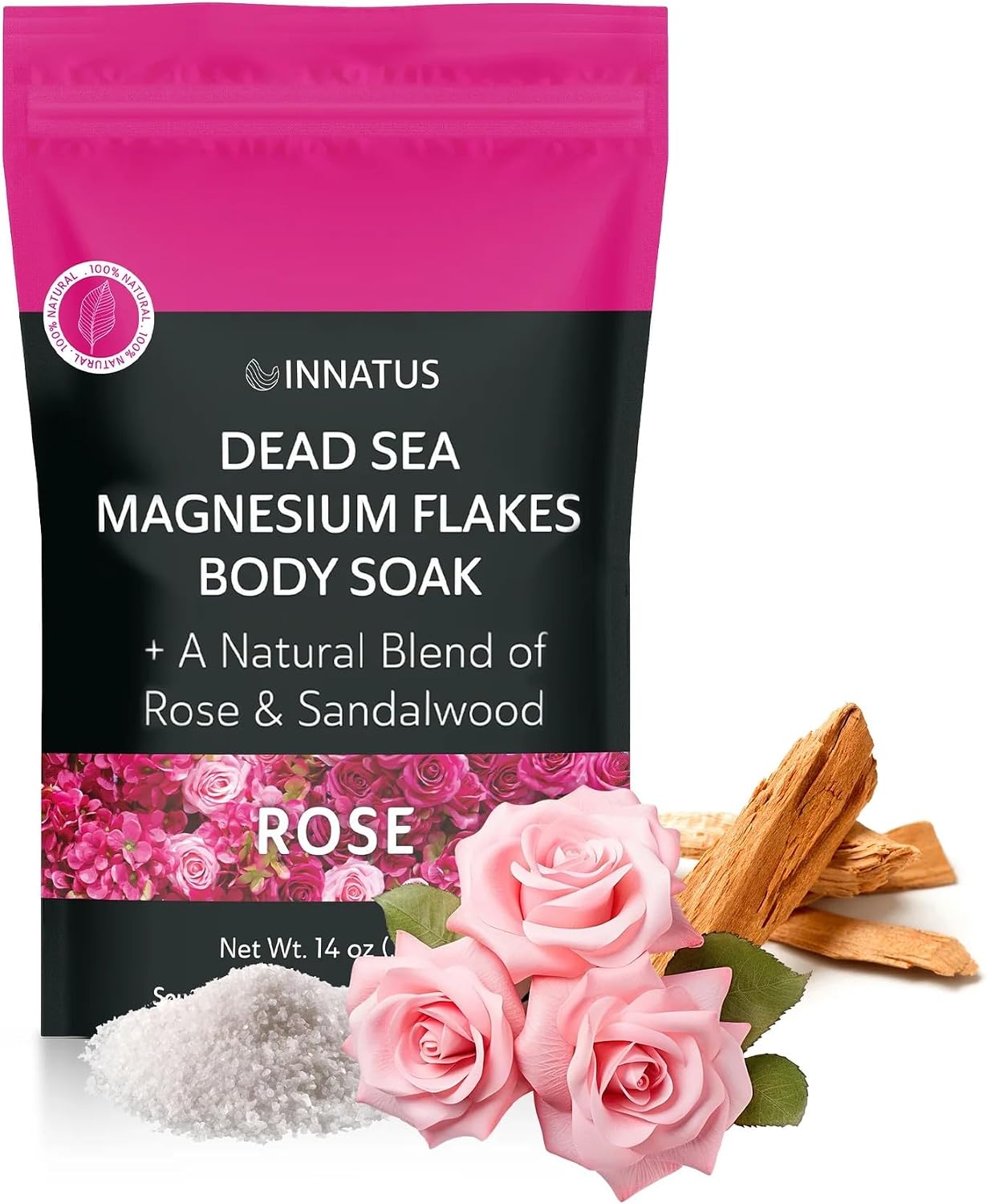 Pure Dead Sea Magnesium Flakes Clarity Soak – Relaxing & Replenishing 14oz Bath Soak – Infused with Infused with Natural Oils for Muscle Recovery (Rose)