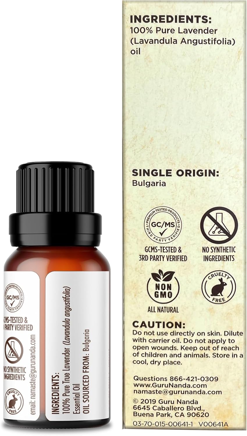 GuruNanda Lavender Essential Oil - 100% Pure, Natural and Undiluted Oil for Massage & DIY Recipes- Premium Diffuser Oil for Aromatherapy (Pack of 1-0.5 Fl Oz)