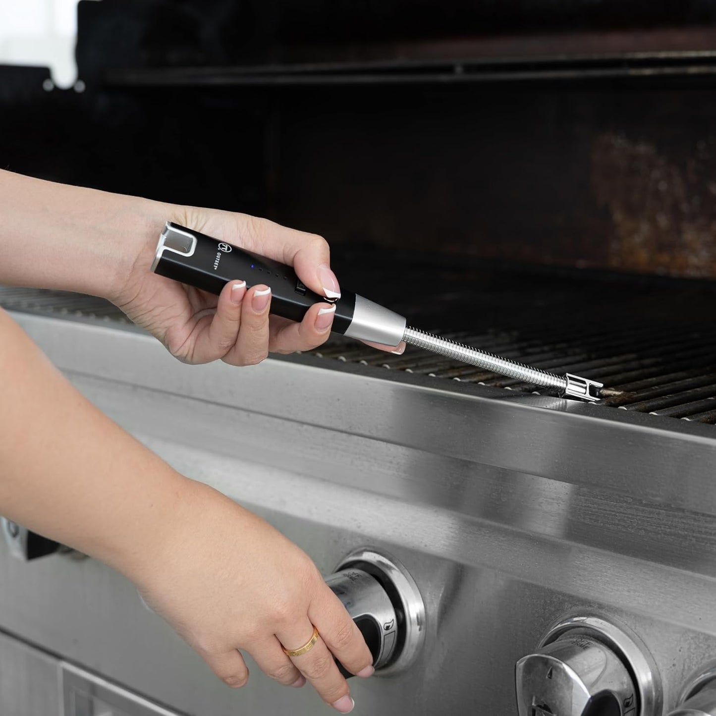 Outset Rechargeable Arc Lighter with Flexible Neck for Grill, Candles, and Fireplace